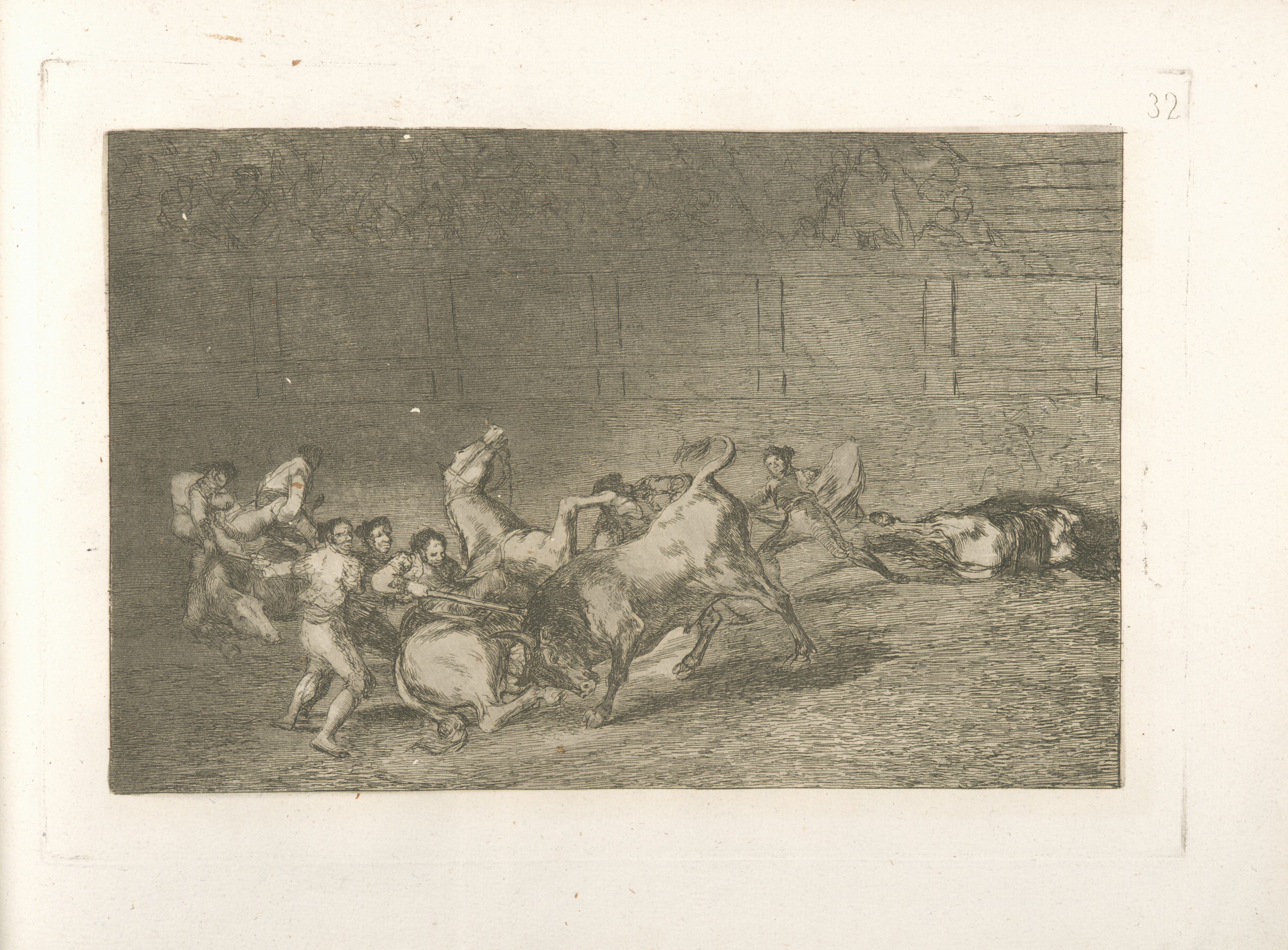 《两群斗牛士被一头公牛压倒》（Two groups of picadors overwhelmed by a single bull）｜弗朗西斯科·戈雅 Francisco de Goya｜1816