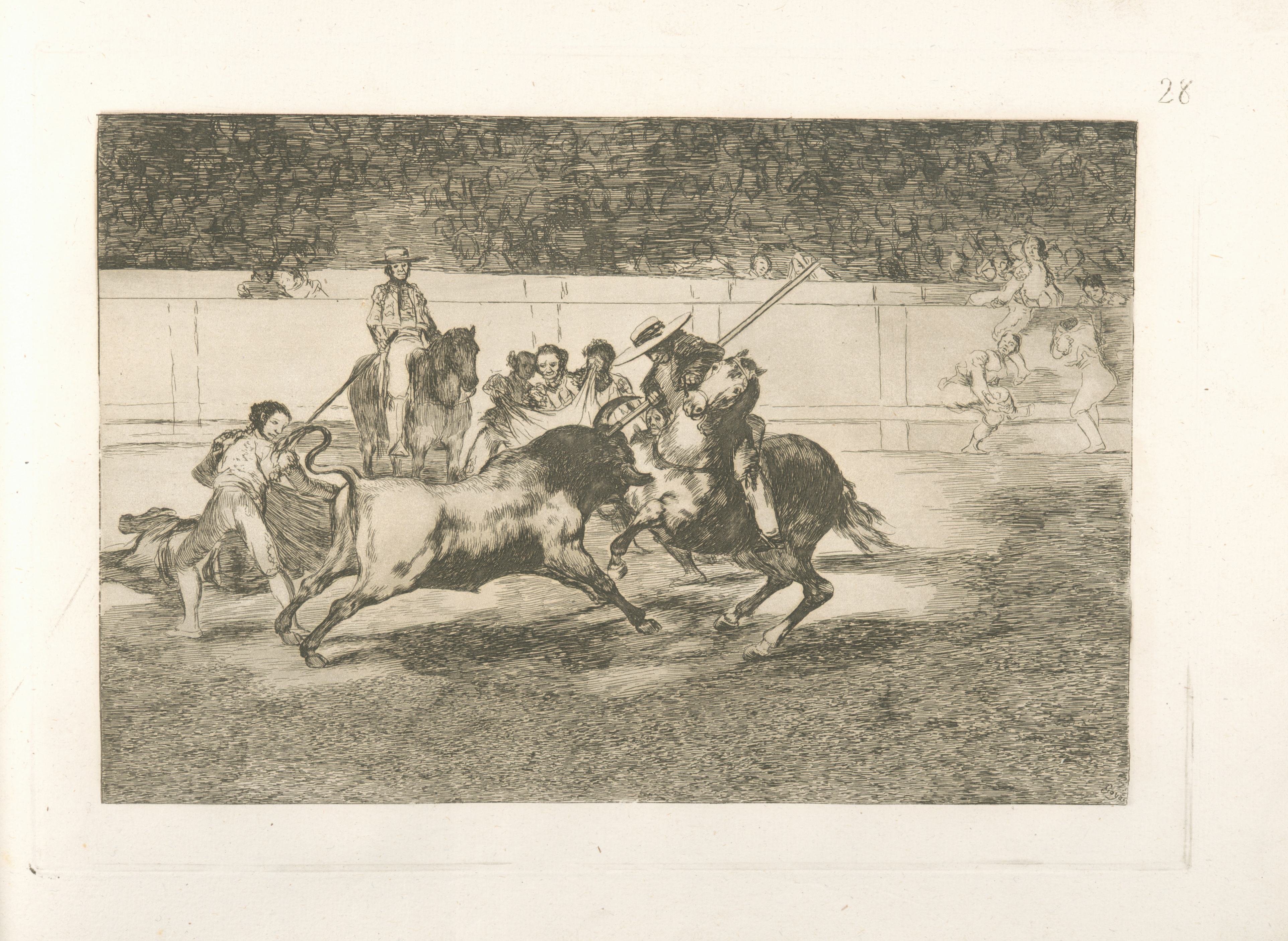 《勇敢的伦登咬了一头公牛，最终死在马德里广场》（The brave Rendon biting a bull, from which fate he died in the plaza of Madrid）｜弗朗西斯科·戈雅 Francisco de Goya｜1816