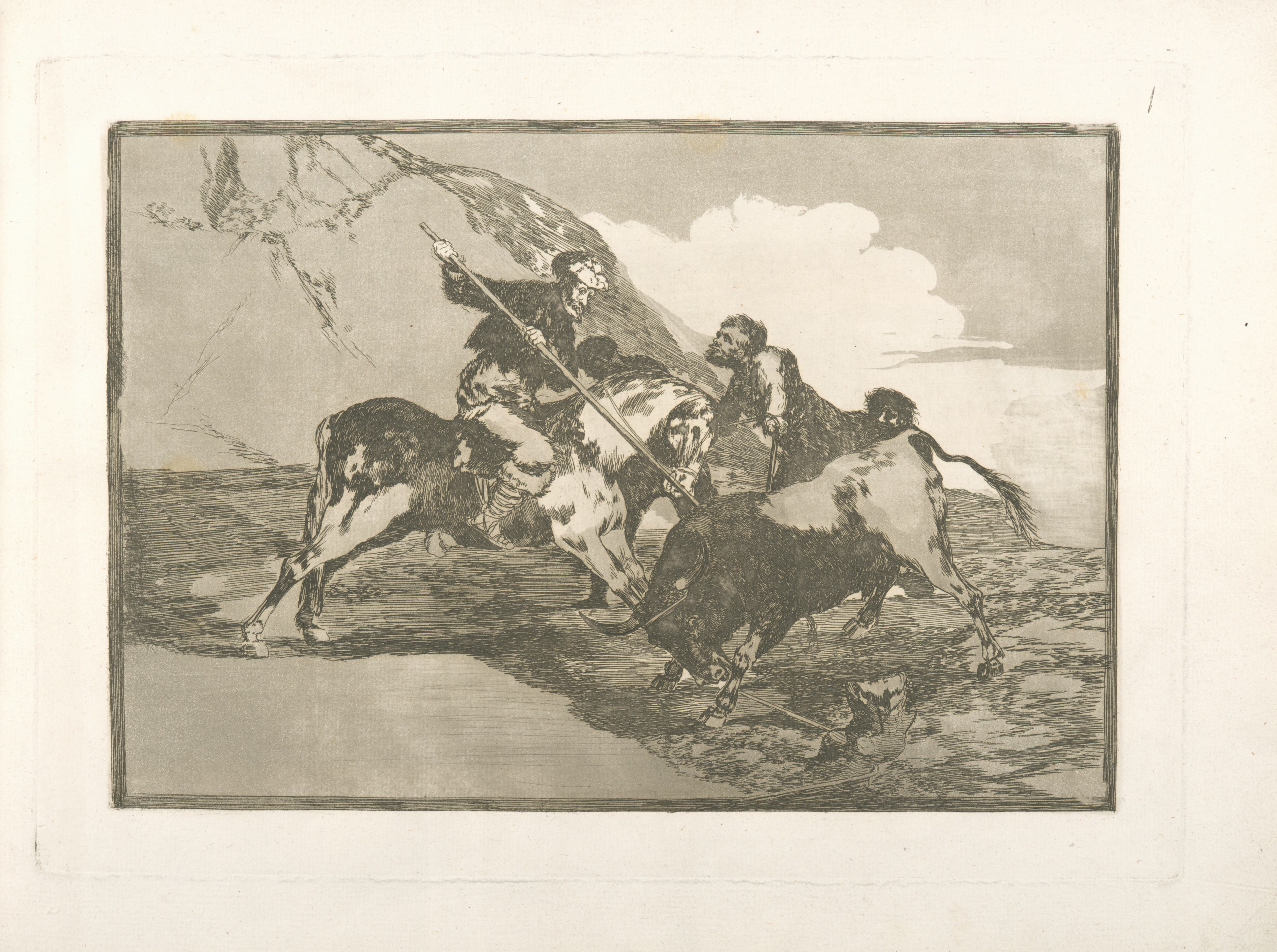 《古代西班牙人如何在乡村骑马猎杀公牛》（How the ancient Spaniards hunted bulls on horseback in the countryside）｜弗朗西斯科·戈雅 Francisco de Goya｜1816