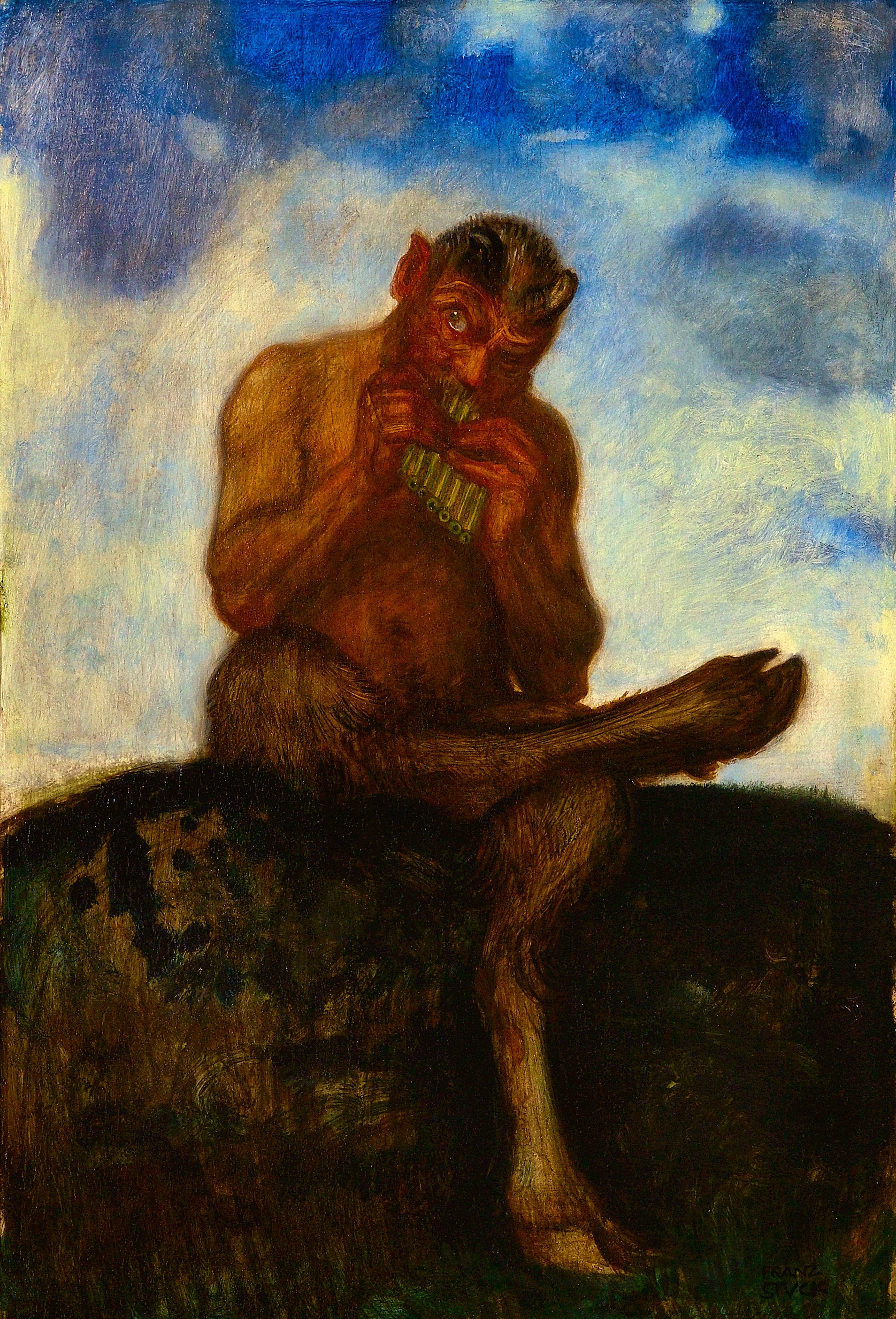 《坐着吹笛的潘》（Seated Pan Playing the Flute）｜弗朗茨·冯·施图克｜1895