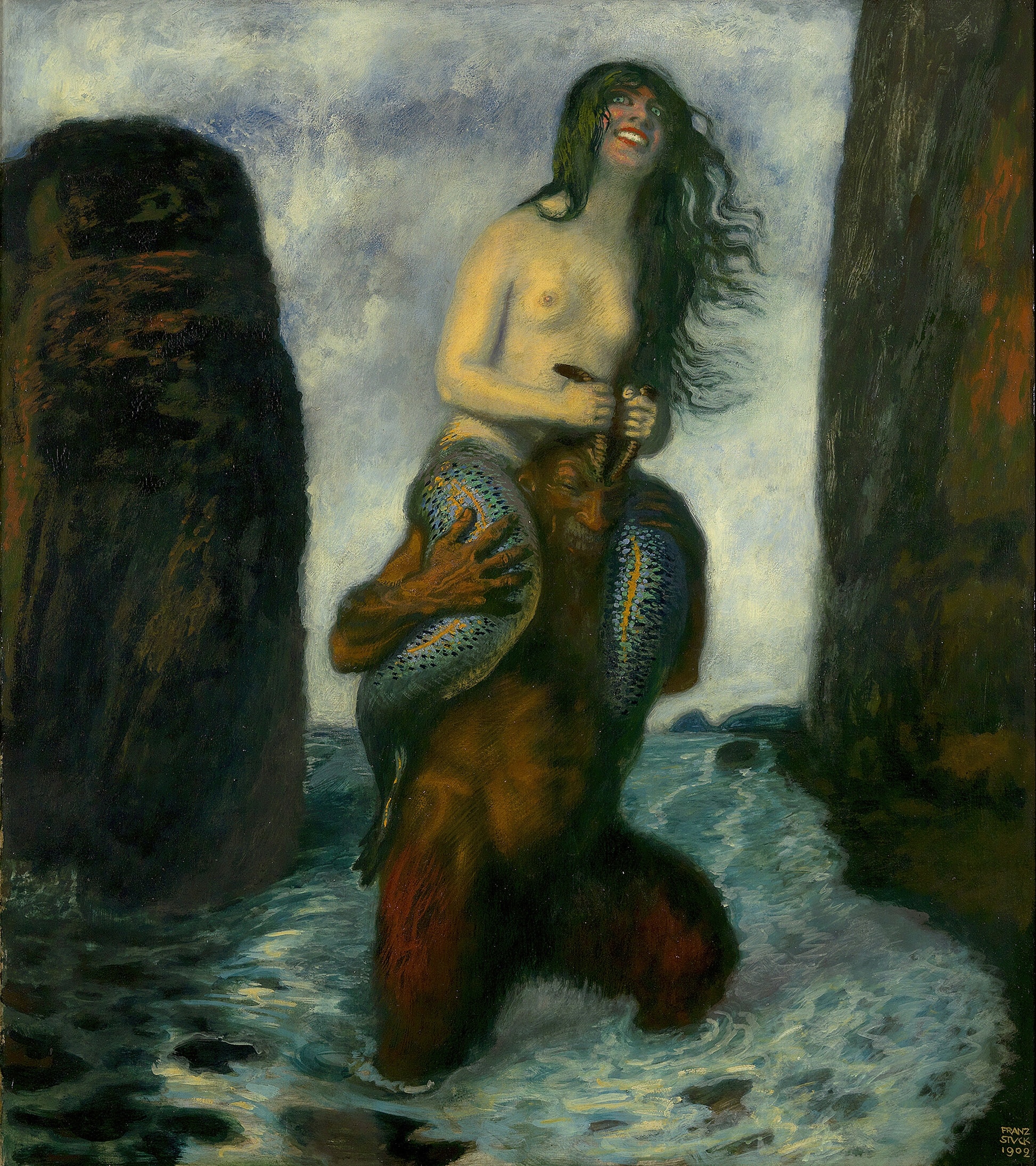 《牧神与水泽仙女》（Faun and Water Nymph）｜弗朗茨·冯·施图克｜1902