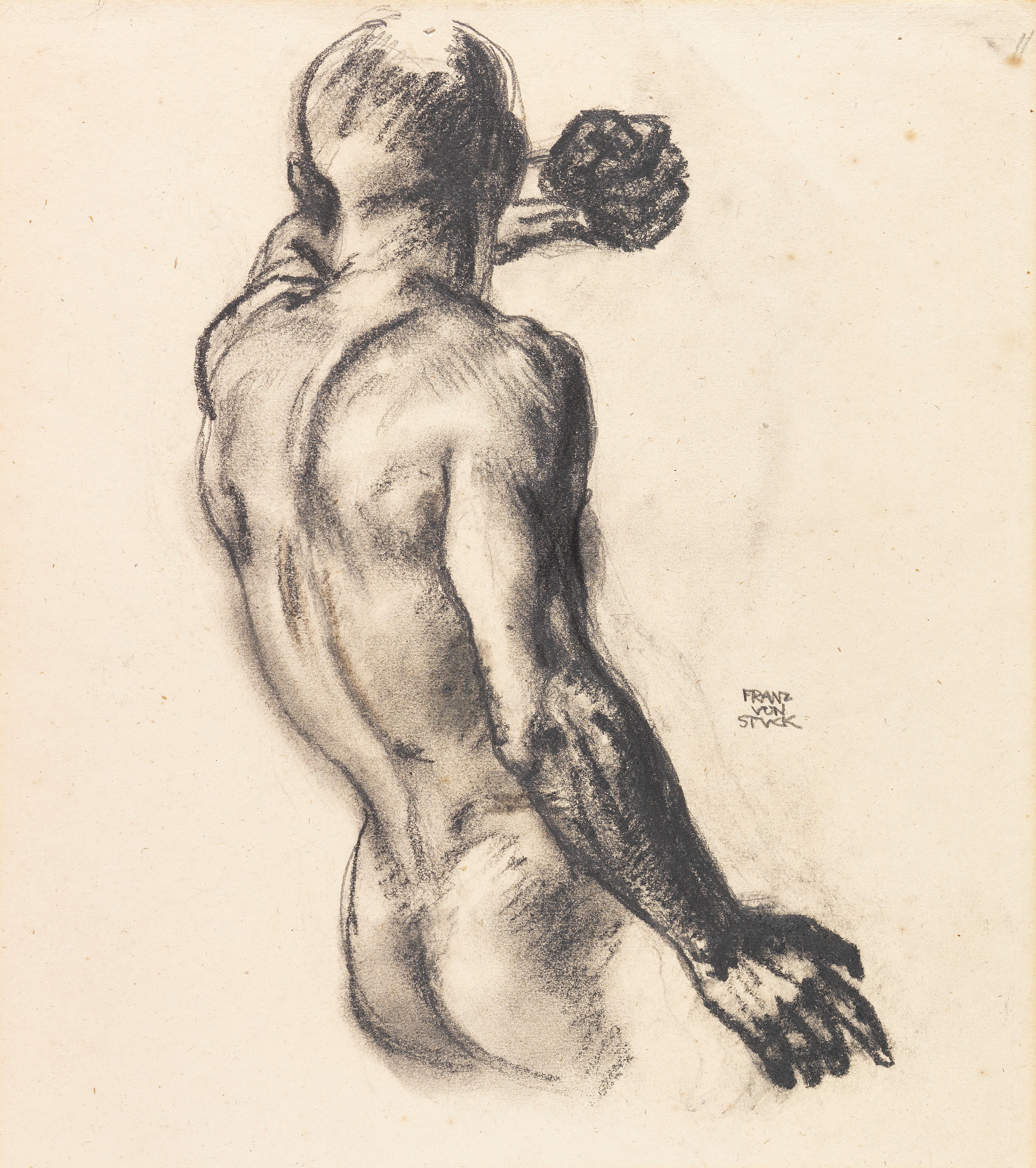 《男性背面裸体：《美杜莎》习作》（Male Nude from the Back, Study for “Medusa”）｜弗朗茨·冯·施图克｜1908
