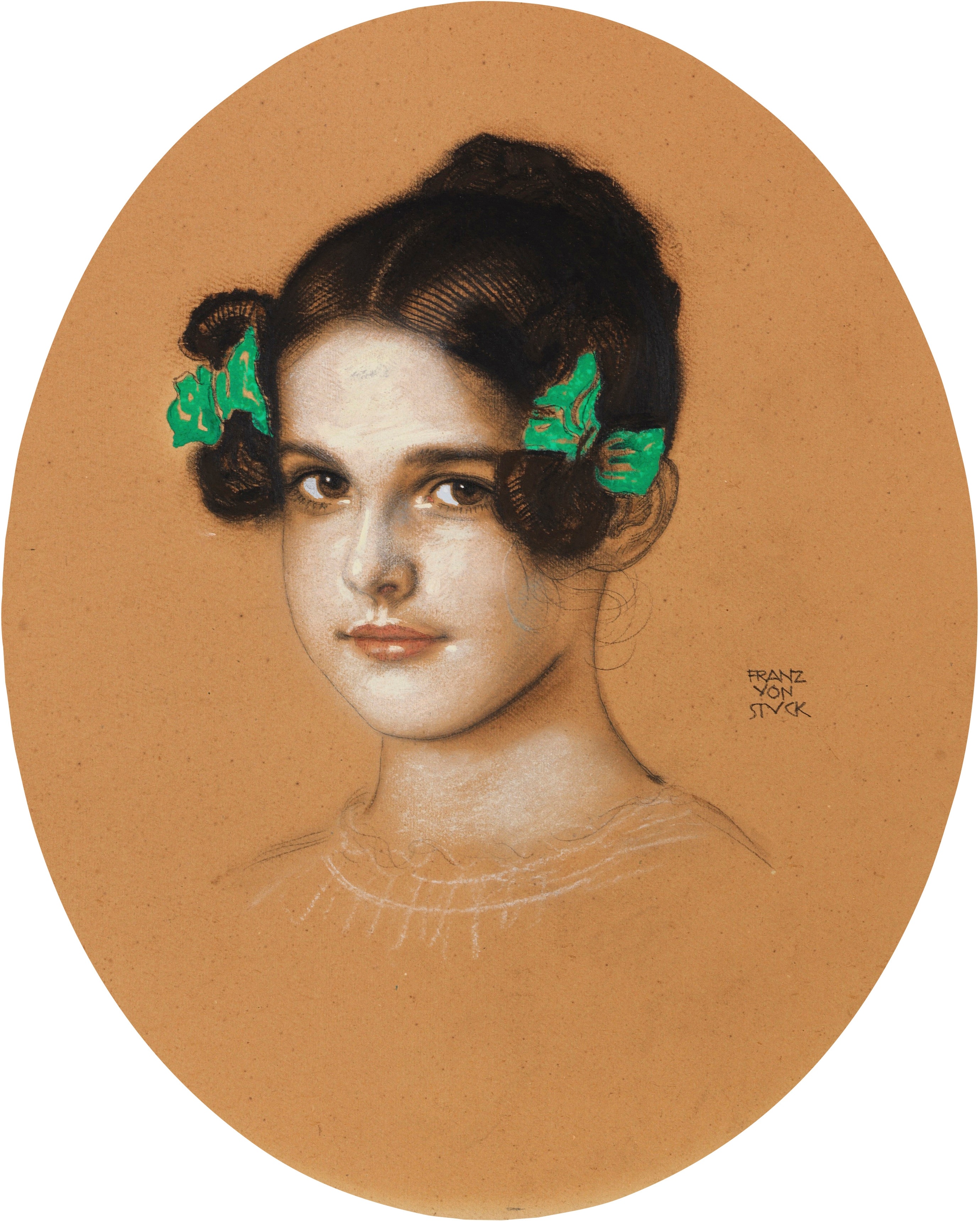 《带着绿丝带的女儿玛丽的肖像》（Portrait of daughter Mary with green ribbons）｜弗朗茨·冯·施图克｜约 1910