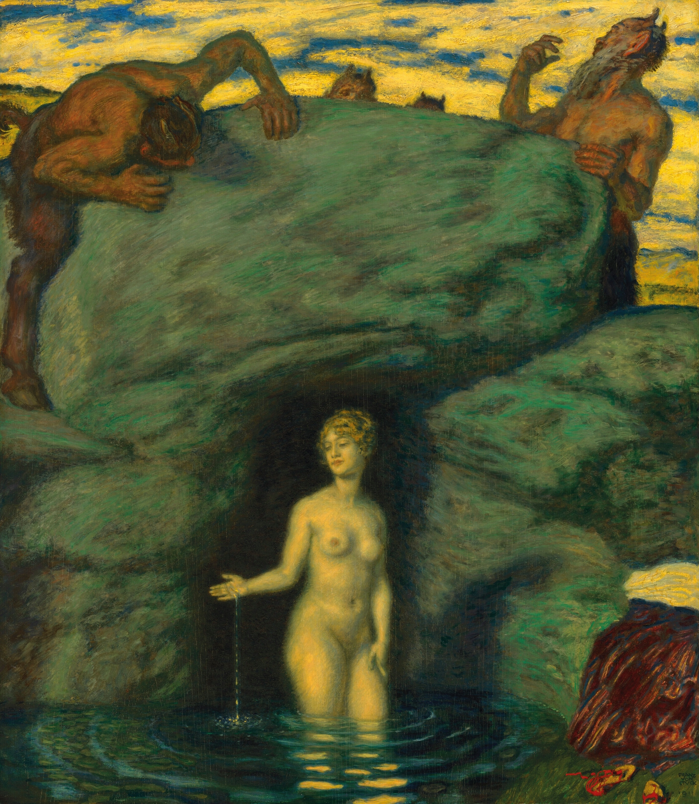 《被牧神窥视的泉水宁芙》（Spring Nymph Watched by Fauns）｜弗朗茨·冯·施图克｜1911