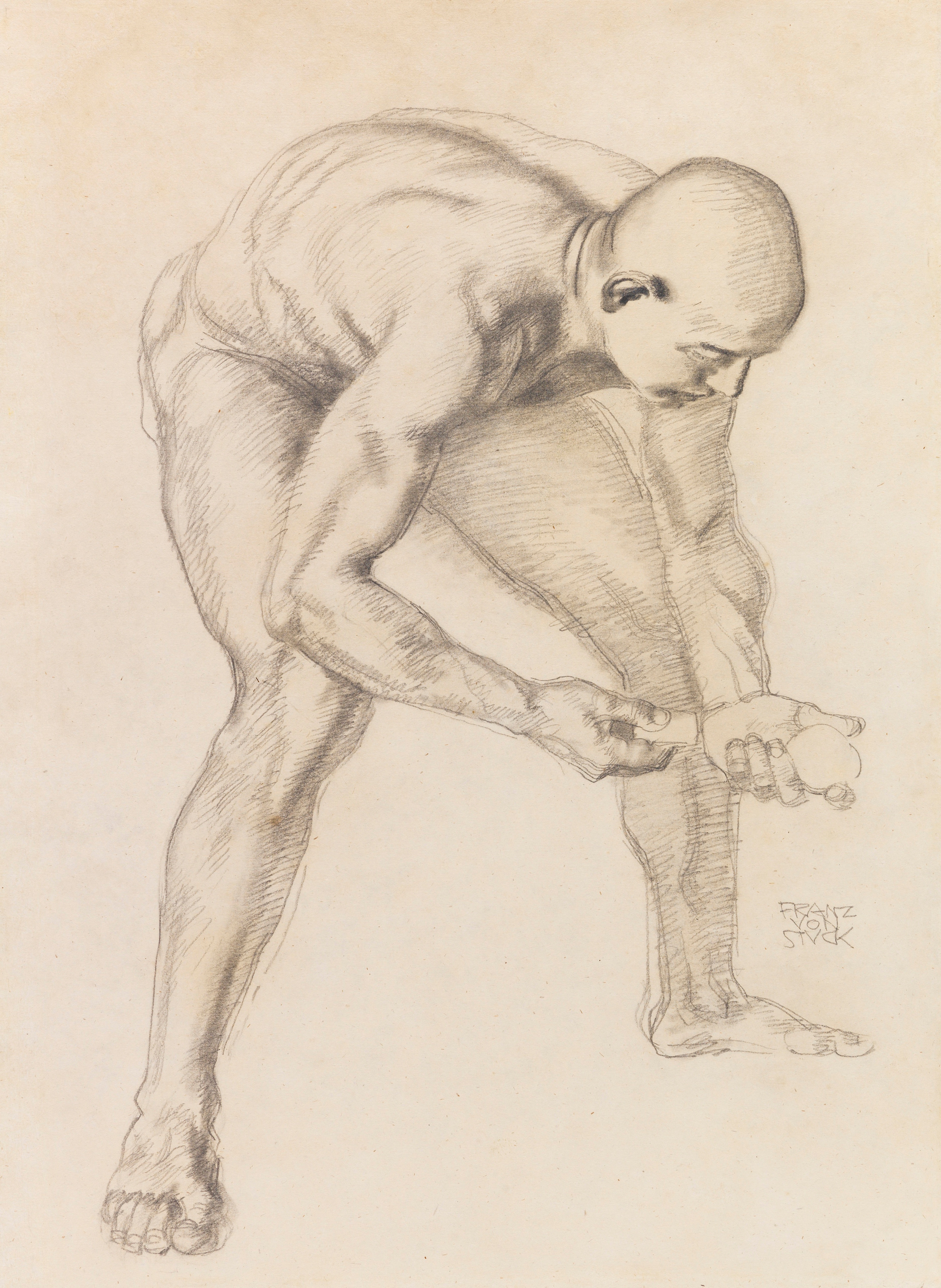 《男性裸体（《亚当和夏娃》习作）》（Male nude (study for 'Adam and Eve')）｜弗朗茨·冯·施图克｜1912