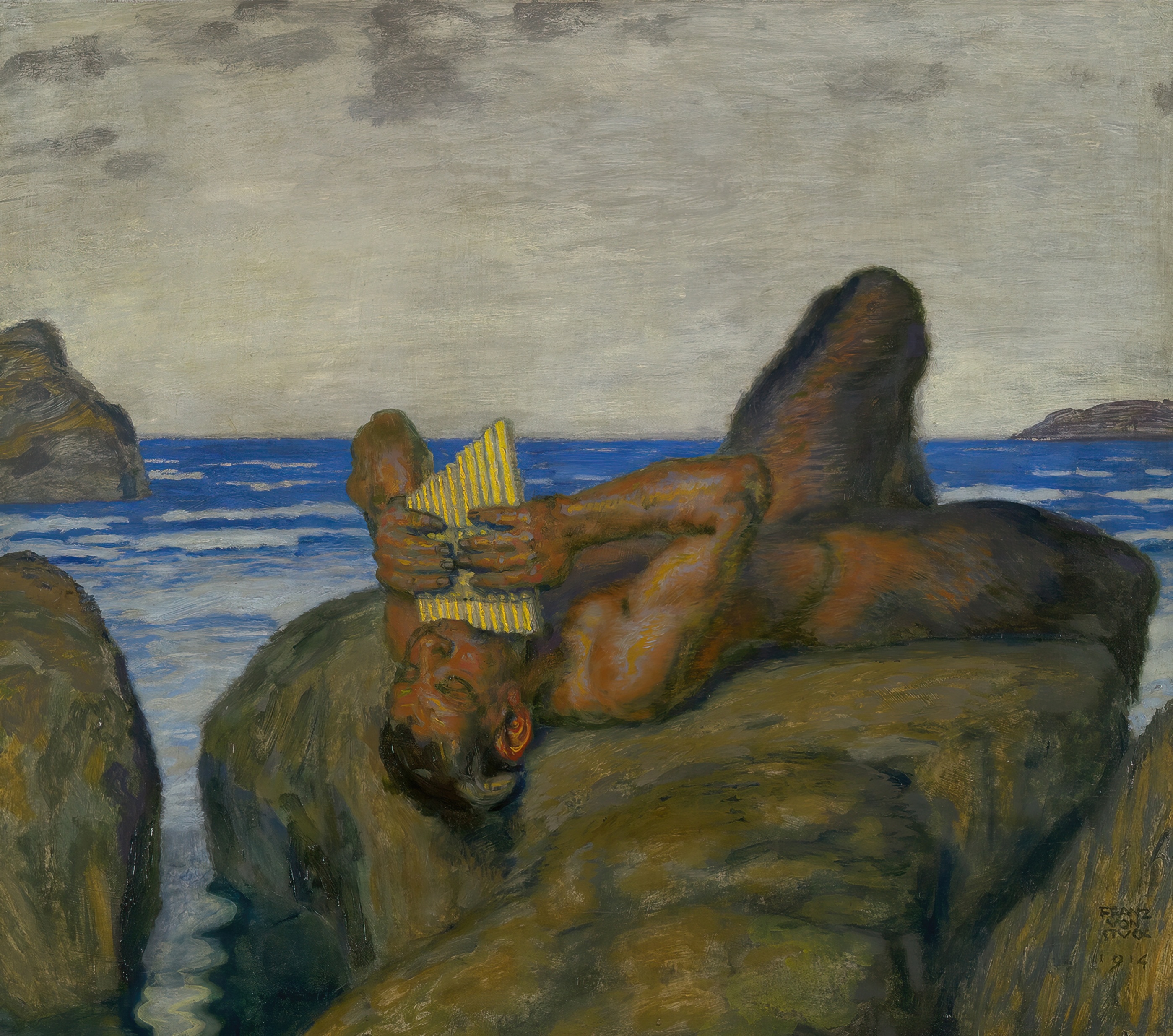 《吹海螺的牧神》（Faun Blowing a Conch）｜弗朗茨·冯·施图克｜1914