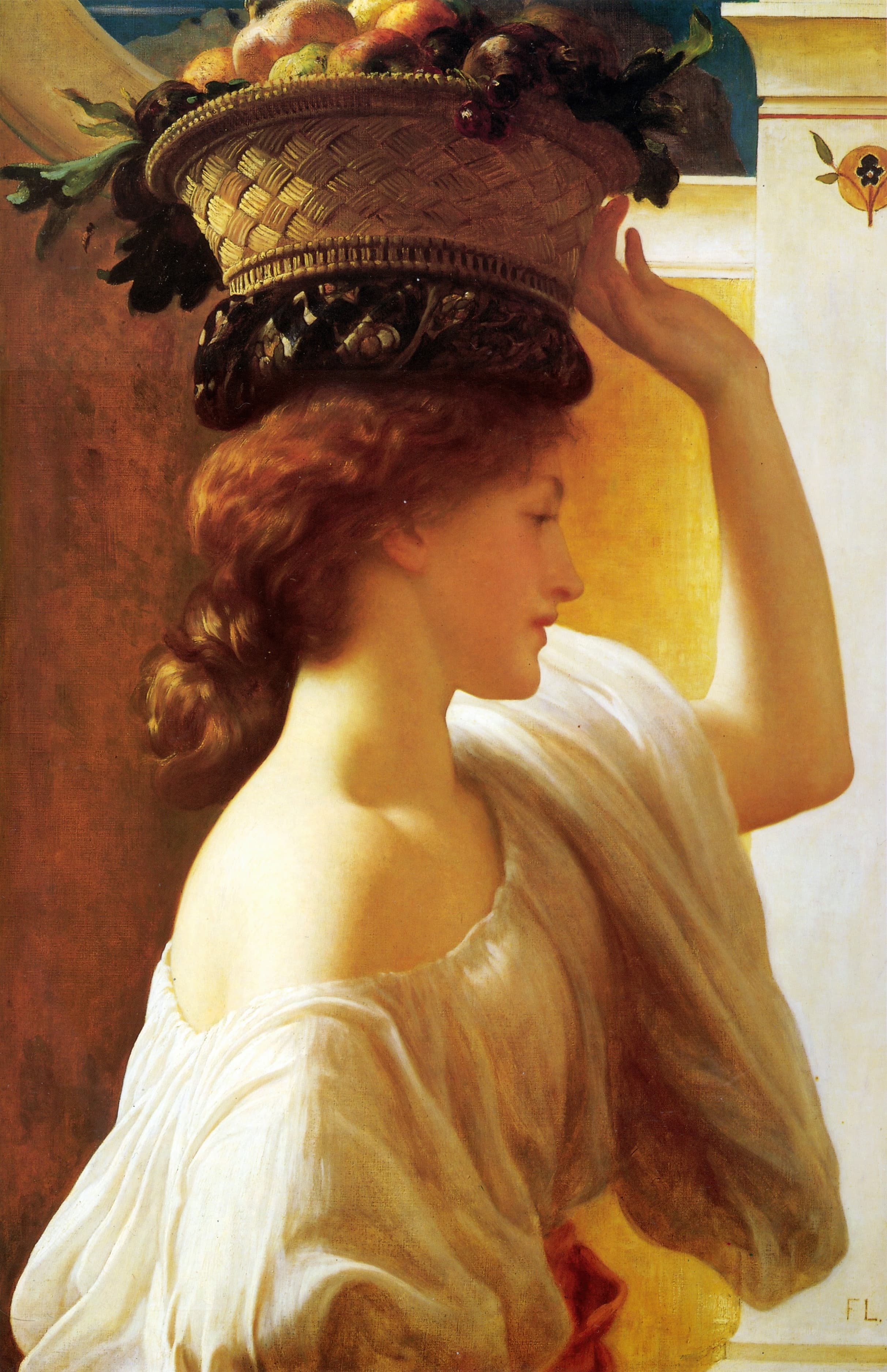 《提着一篮水果约会的女孩》（Girl with a basket of fruit Date）｜弗雷德里克·莱顿 Frederic Leighton｜1863