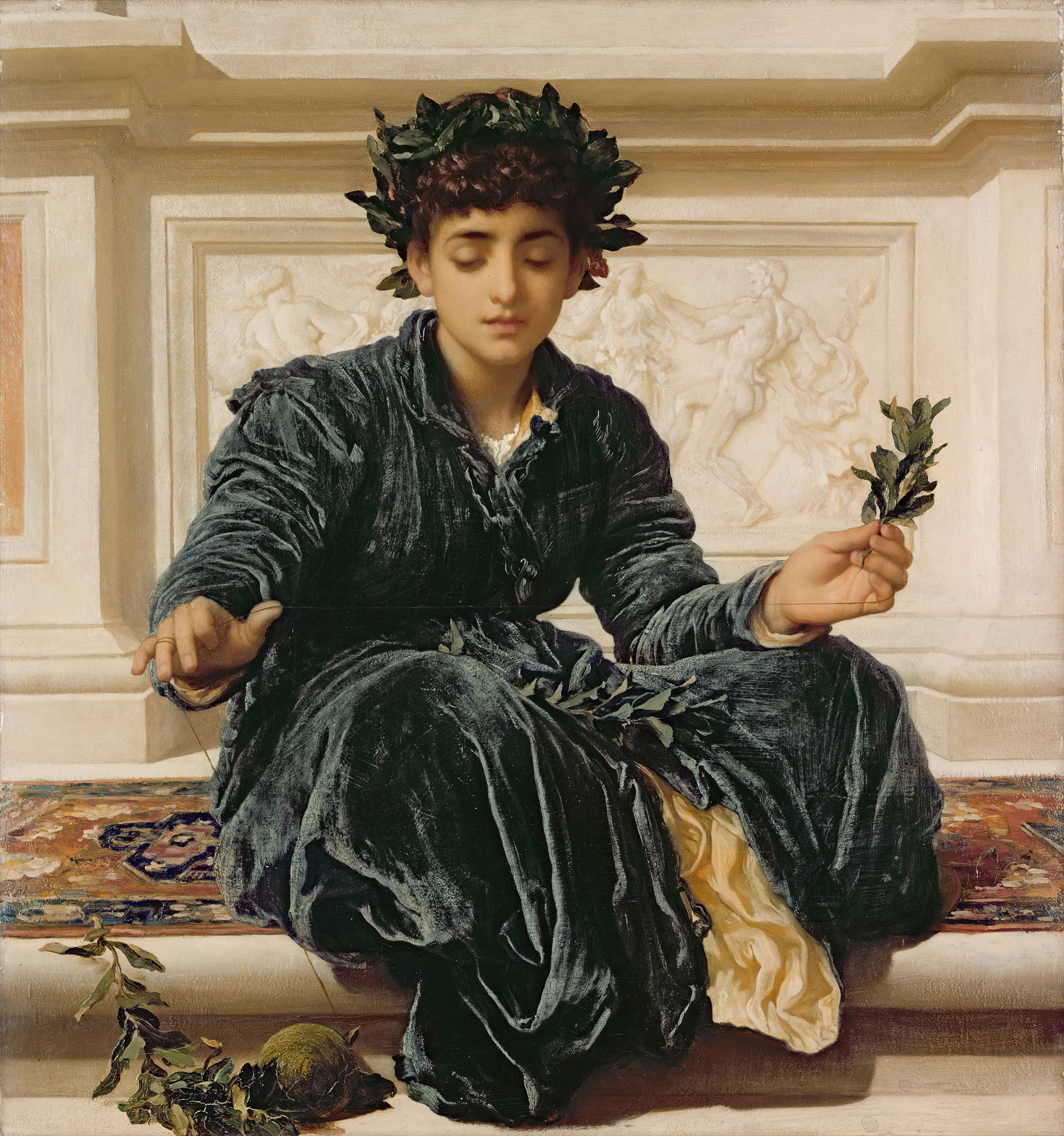 《编织花环》（Weaving the Wreath）｜弗雷德里克·莱顿 Frederic Leighton｜约 1872