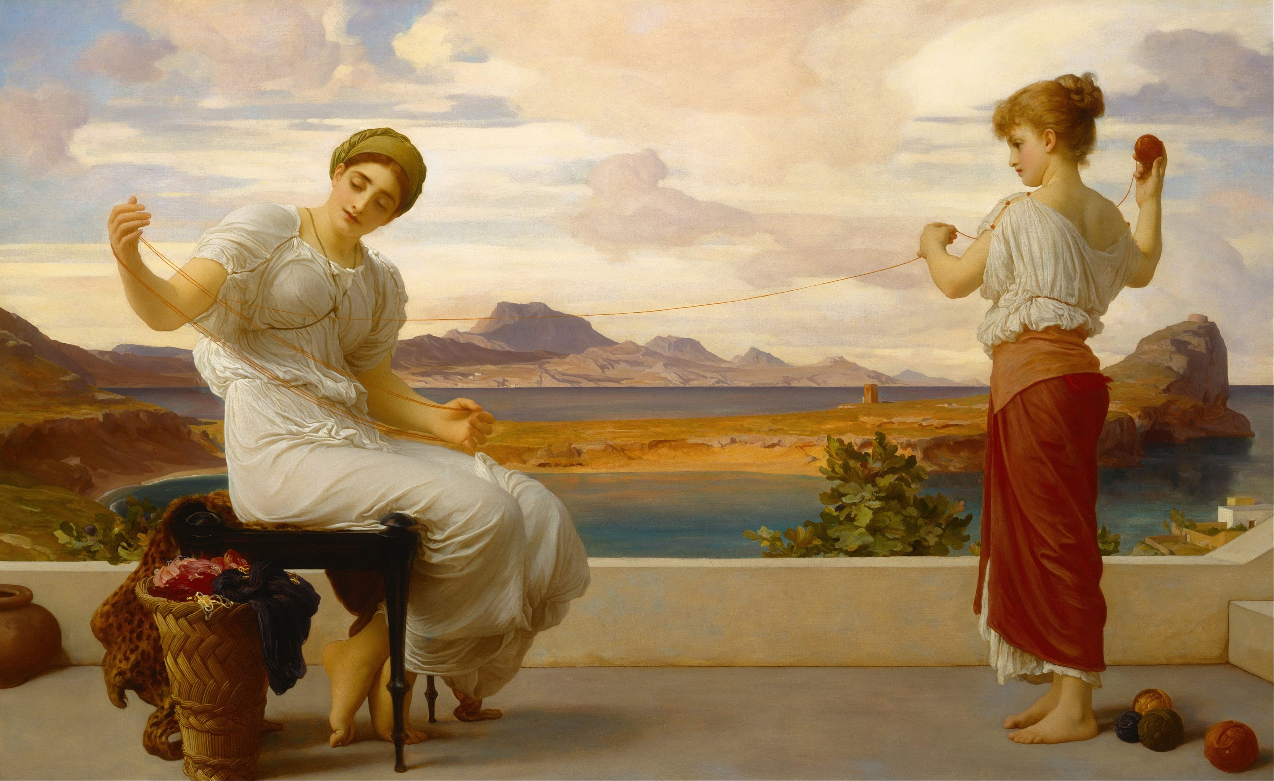 《缠绕绞纱》（Winding the skein）｜弗雷德里克·莱顿 Frederic Leighton｜1878