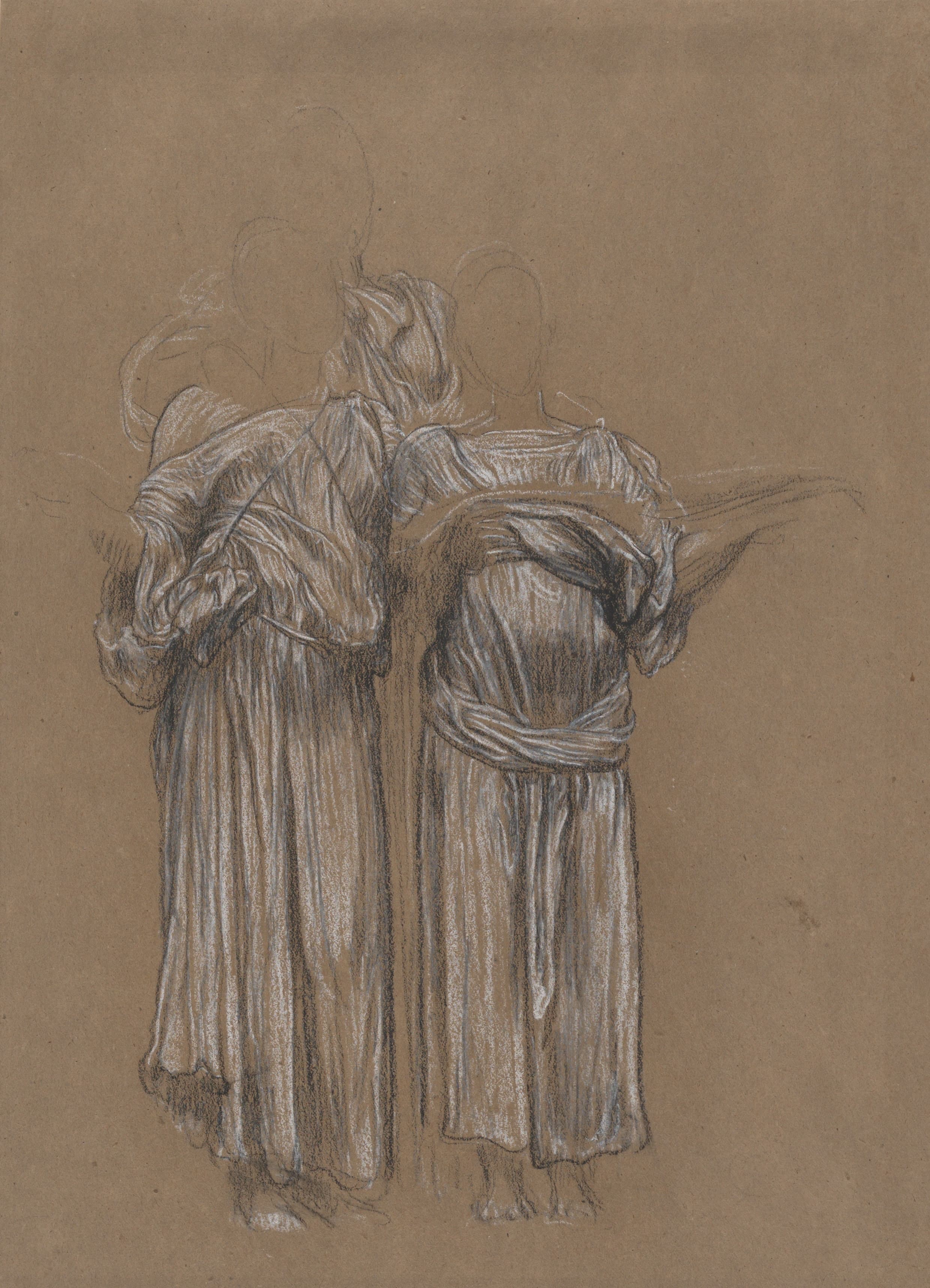 《音乐》中三个披着斗篷的站立女性人物研究》（Study of Three Standing Draped Female Figures for 'Music'）｜弗雷德里克·莱顿 Frederic Leighton｜约1883–85