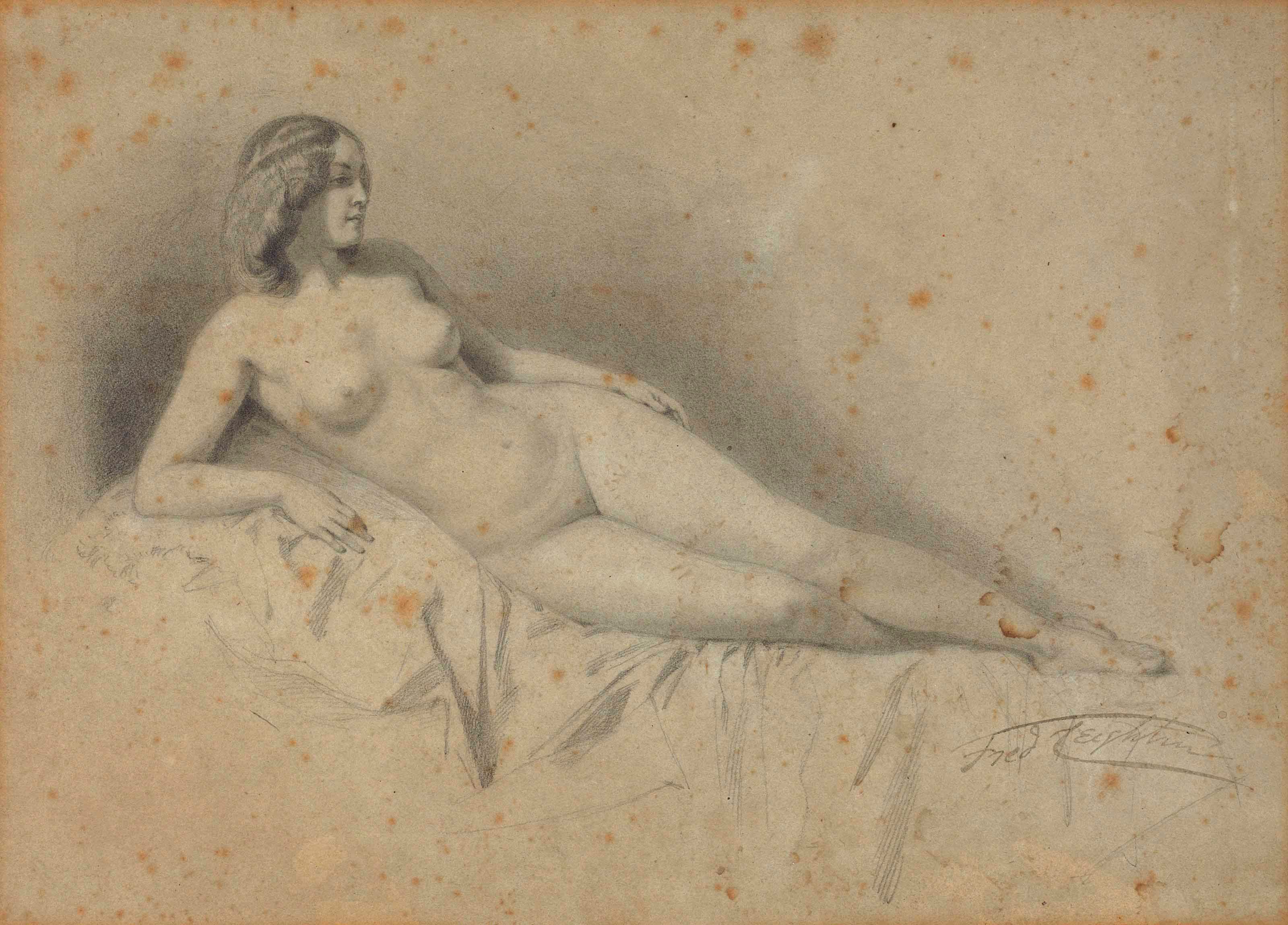 《斜倚的女性裸体》（A reclining female nude）｜弗雷德里克·莱顿 Frederic Leighton｜不明