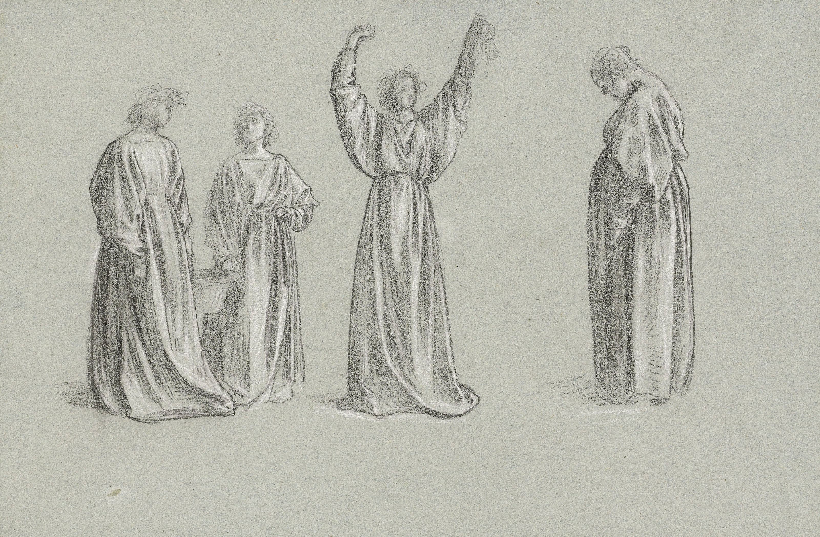 《一张“发送”的研究报告；布里吉达的转变》（A sheet of studies for 'Send'; Brigida's conversion）｜弗雷德里克·莱顿 Frederic Leighton｜不明