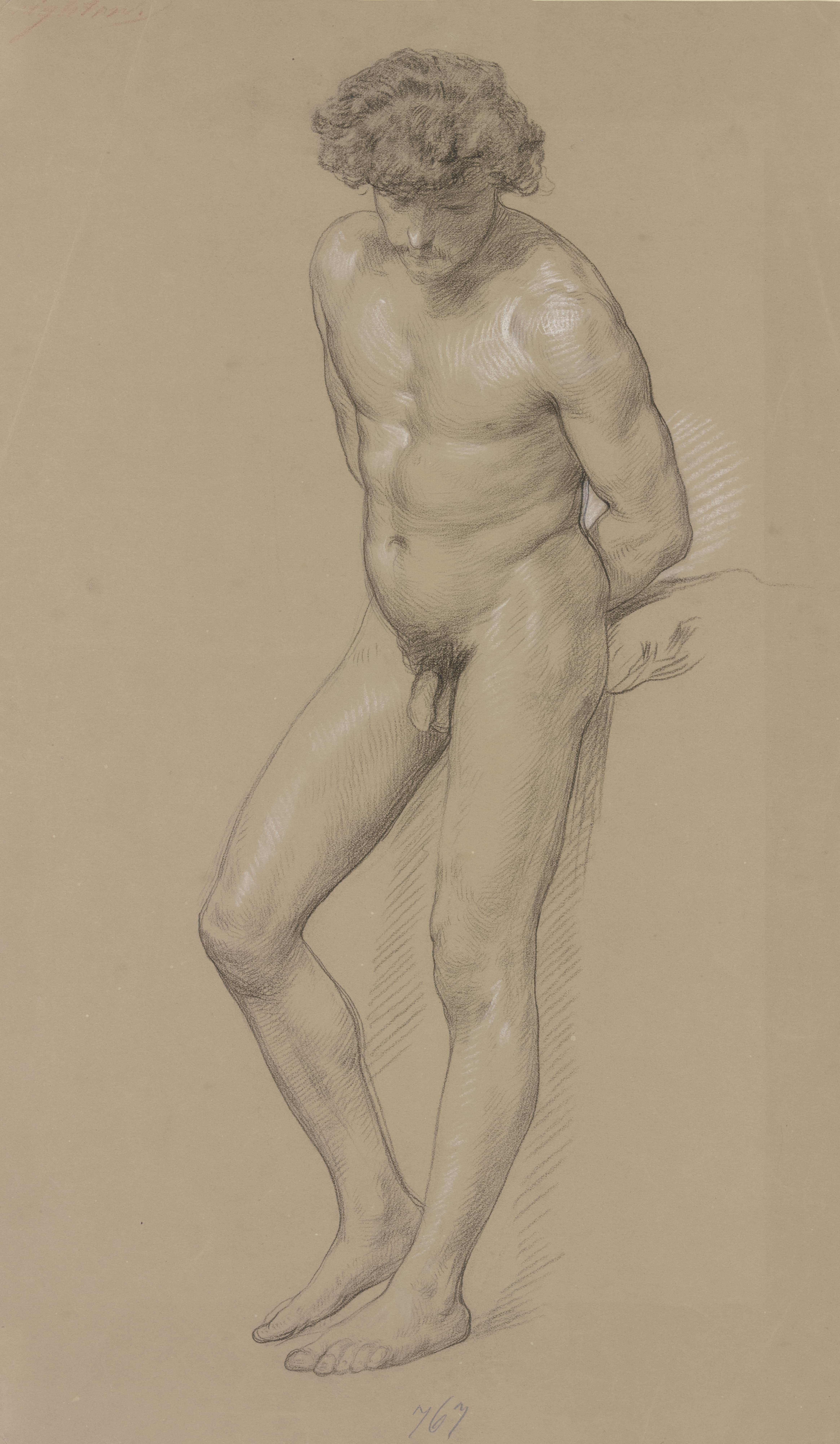 《站立的男性裸体。》（Standing male nude.）｜弗雷德里克·莱顿 Frederic Leighton｜不明