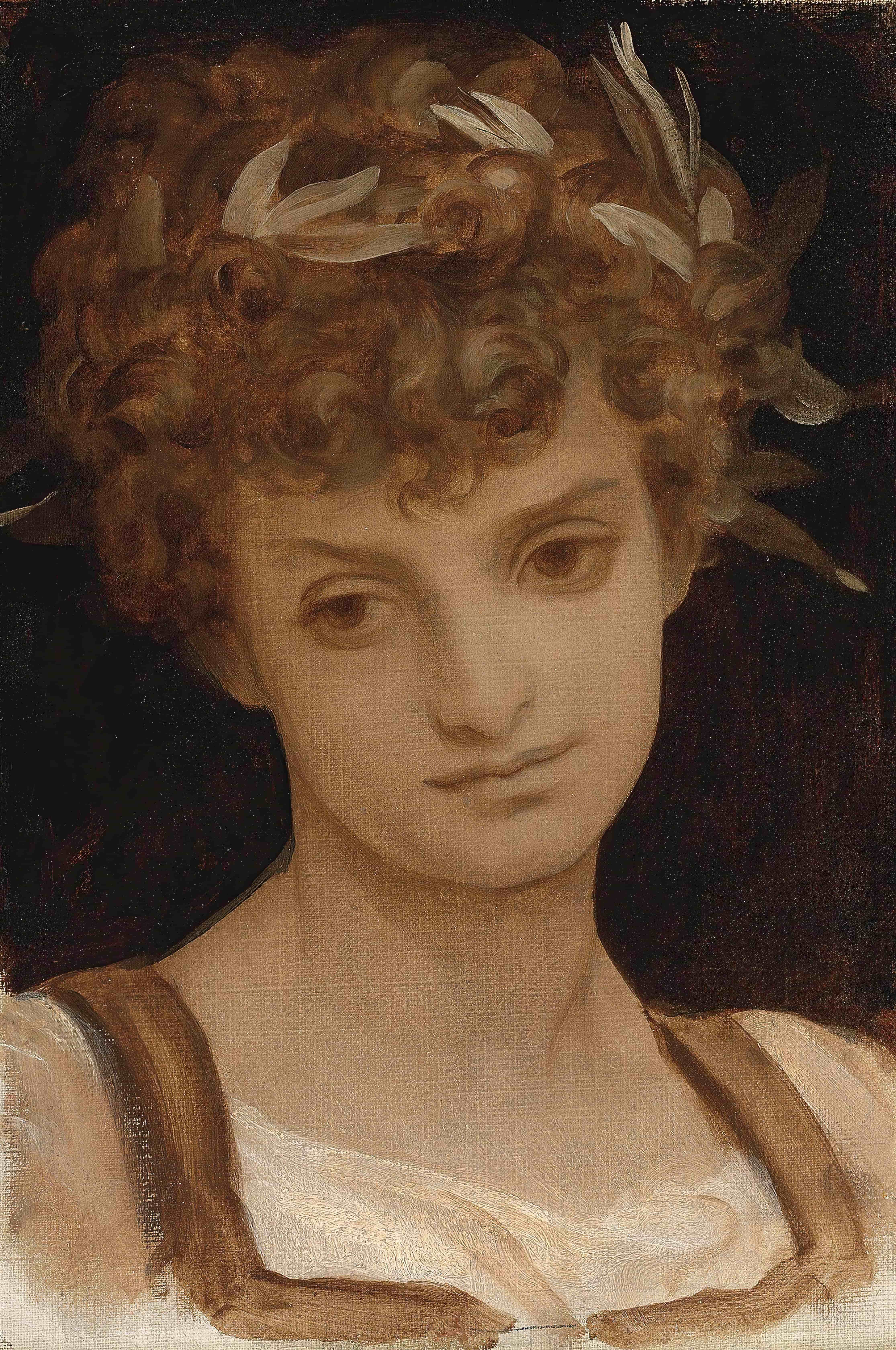 《研究一个戴着月桂树的女孩的头》（Study Of A Girl's Head, Wreathed In Laurel）｜弗雷德里克·莱顿 Frederic Leighton｜不明