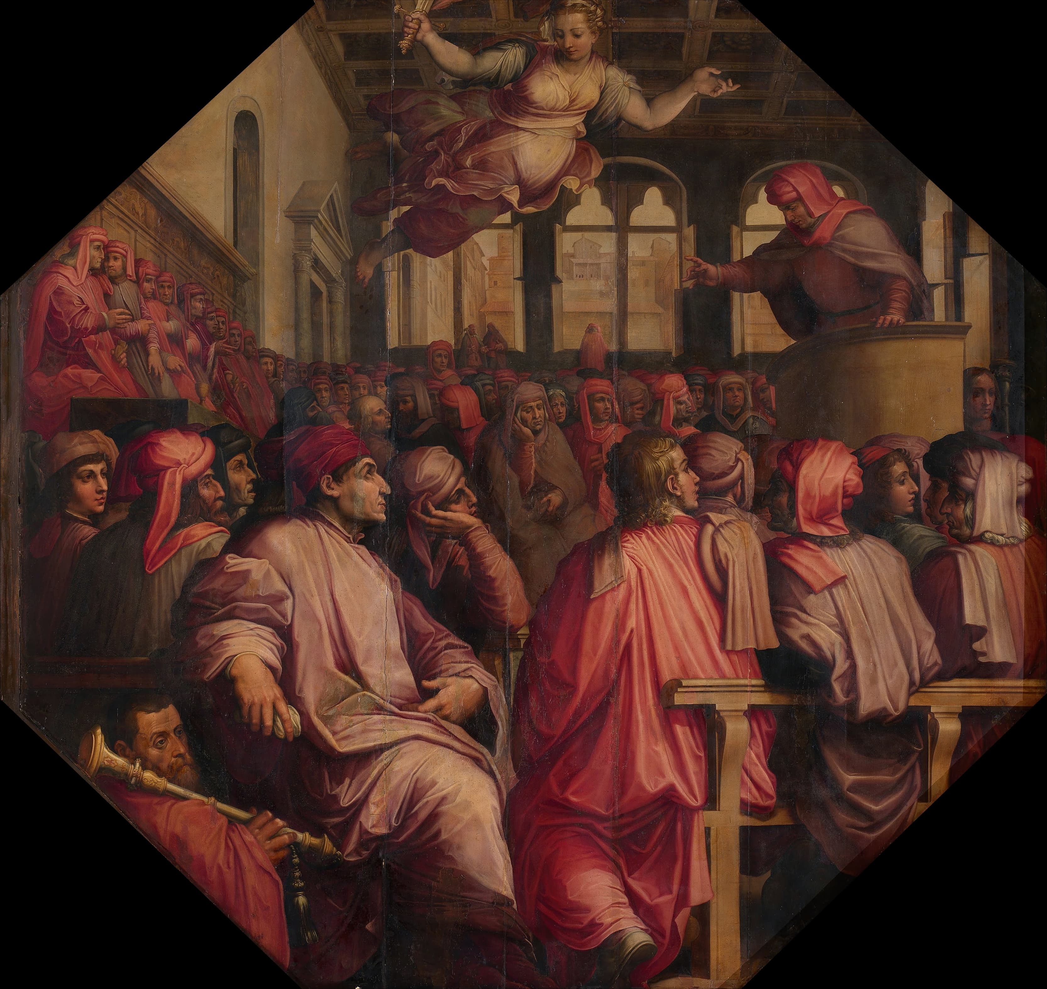 安东尼奥·贾科米尼 (Antonio Giacomini) 在 Sala Dei Duecento 就比萨战争发表的演讲