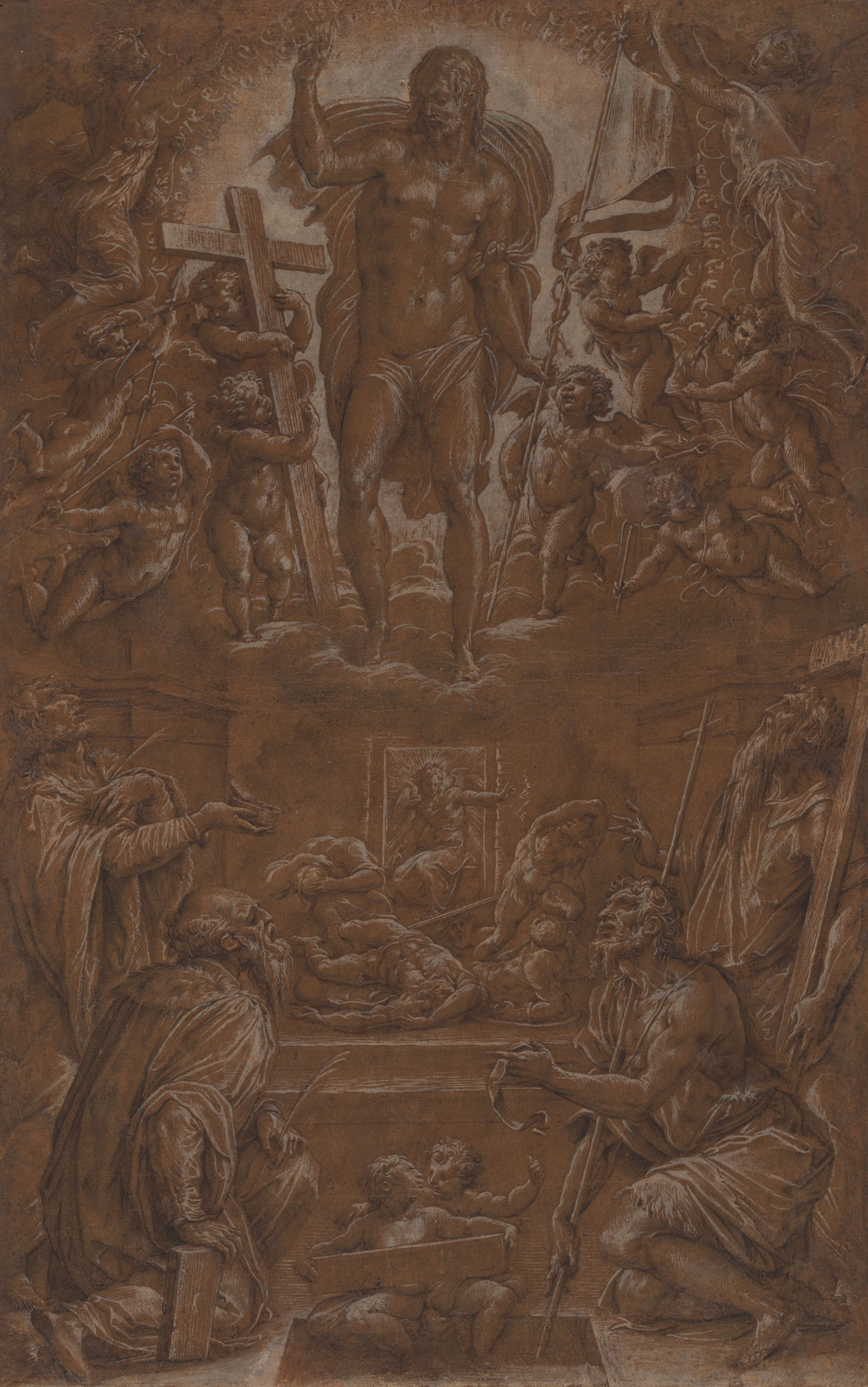 《复活的基督受到圣徒和天使的崇拜》（The Risen Christ Adored By Saints and Angels）｜乔尔乔·瓦萨里 Giorgio Vasari｜1566–68