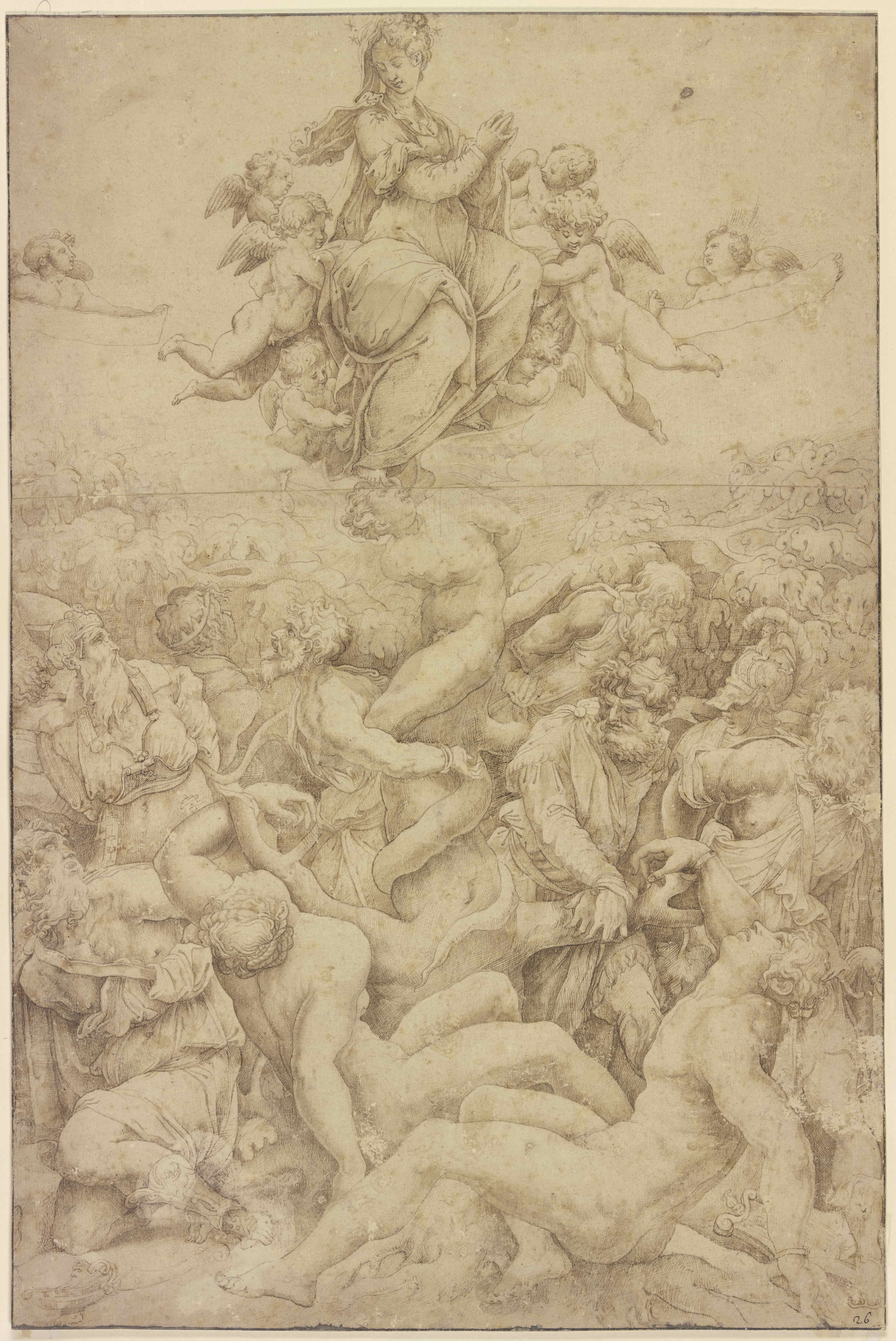 《天使托举战胜毒蛇与异教的圣母》（The Virgin Carried by Angels as Victor over the Serpent and Paganism）｜乔尔乔·瓦萨里 Giorgio Vasari｜年代不明