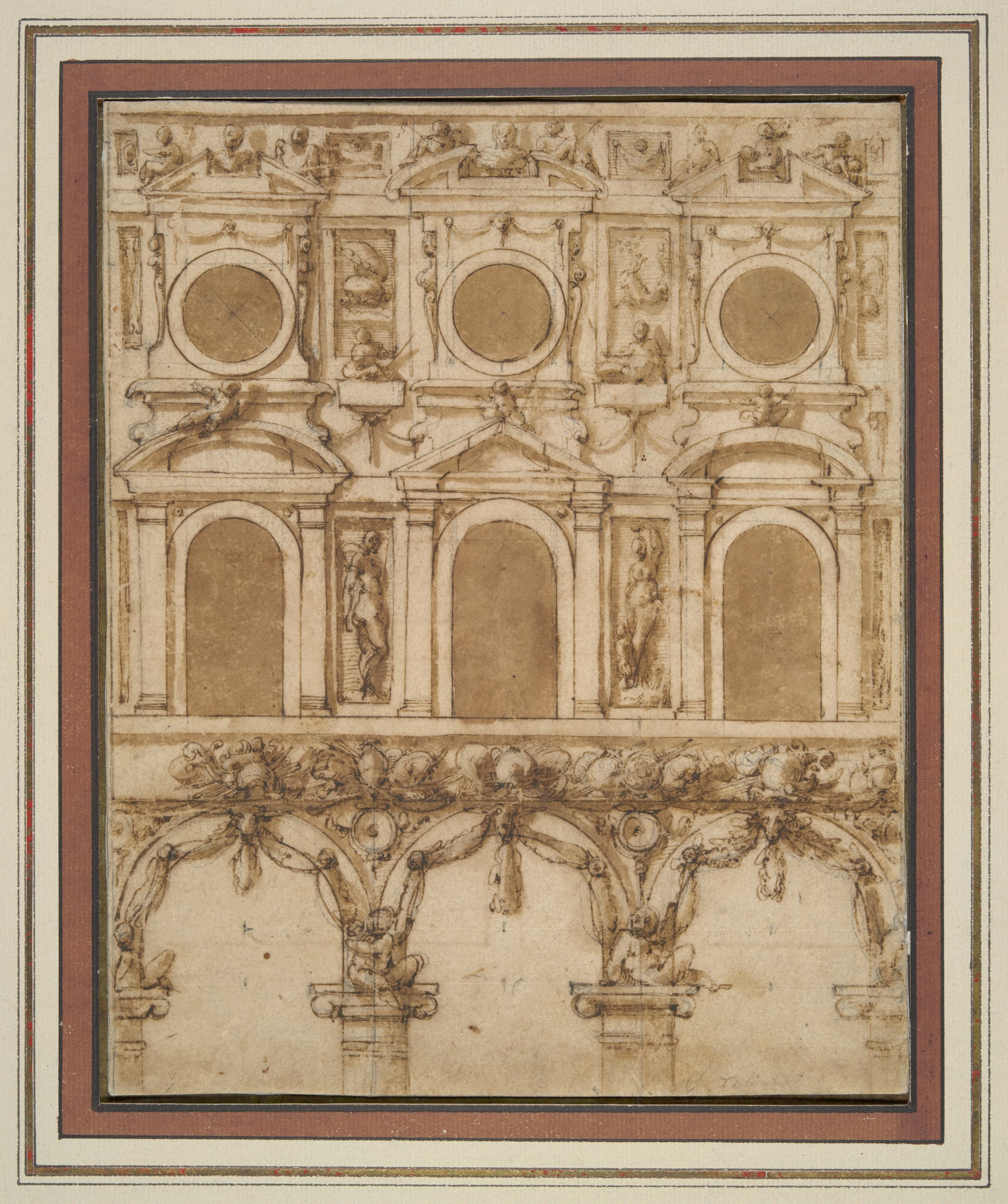 《旧宫庭院东墙临时装饰设计》（Design for a Temporary Decoration of the East Wall of the Palazzo Vecchio Courtyard）｜乔尔乔·瓦萨里 Giorgio Vasari｜约1565