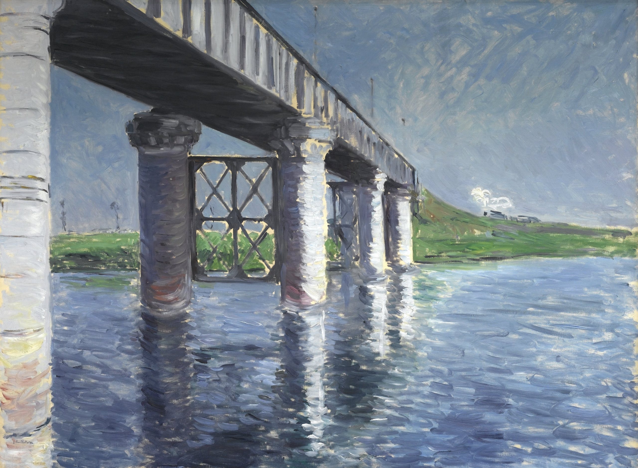 《塞纳河与阿让特伊铁路桥》（The Seine and the Railroad Bridge at Argenteuil (La Seine et le pont du chemin de fer dArgenteuil)）｜古斯塔夫·卡耶博特 Gustave Caillebotte｜不明