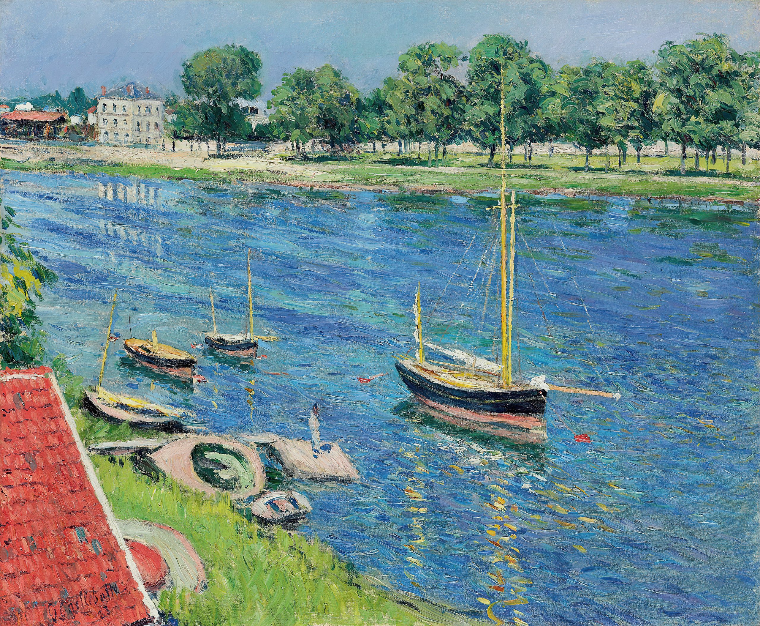 《阿让特伊的塞纳河：停泊的船只》（La Seine à Argenteuil, bateaux au mouillage）｜古斯塔夫·卡耶博特 Gustave Caillebotte｜1883