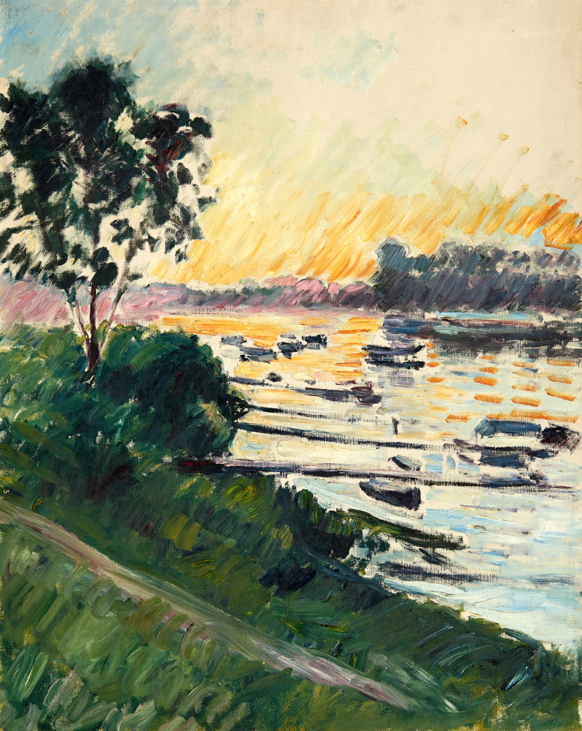 《奥斯曼大道的阳台》（Bord de Seine, effet soleil couchant）｜古斯塔夫·卡耶博特 Gustave Caillebotte｜1891