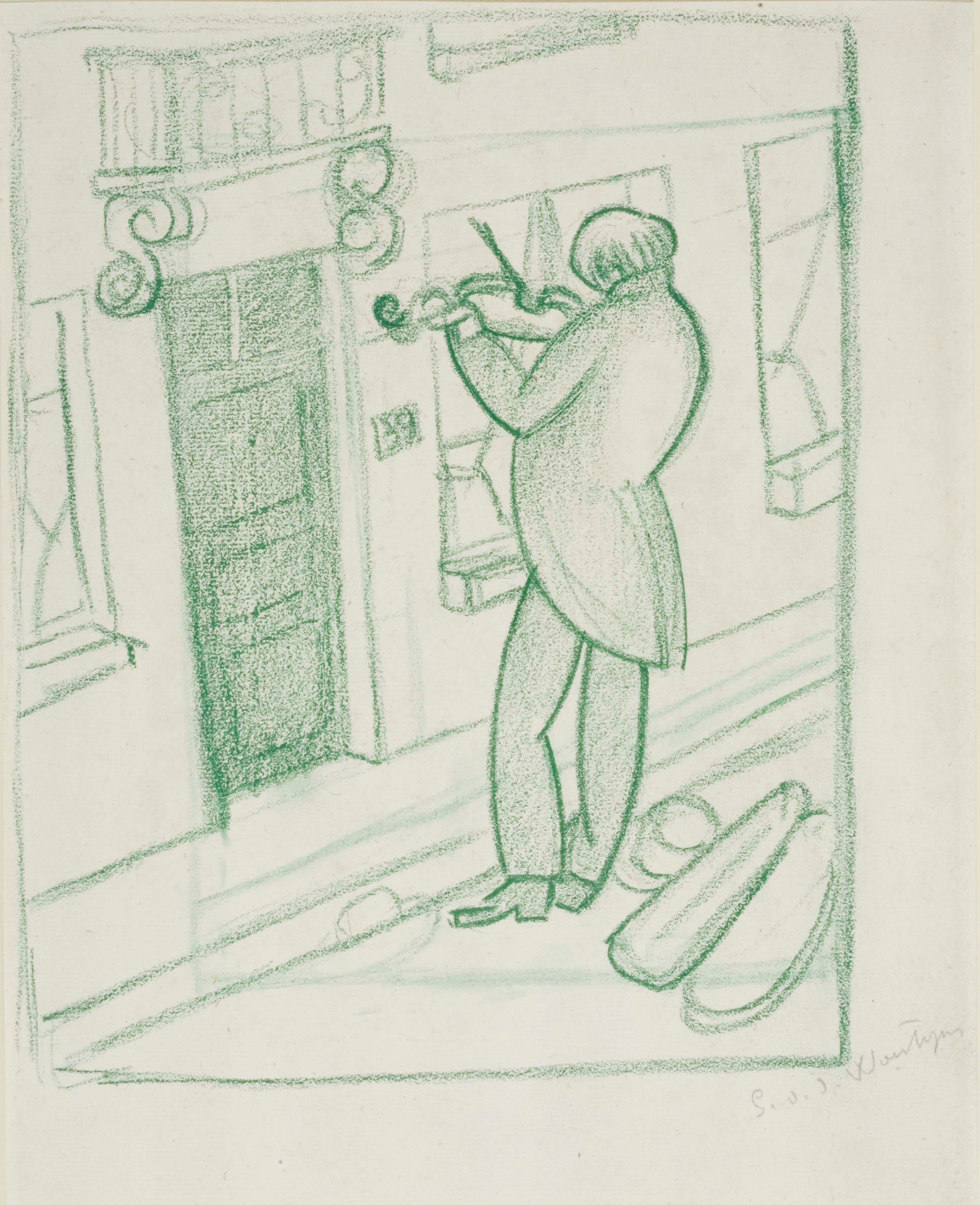 《研究《盲人小提琴手》（Study for ’The Blind Violin Player’）｜古斯塔夫·范·德·沃斯泰恩 Gustave van de Woestijne｜1920