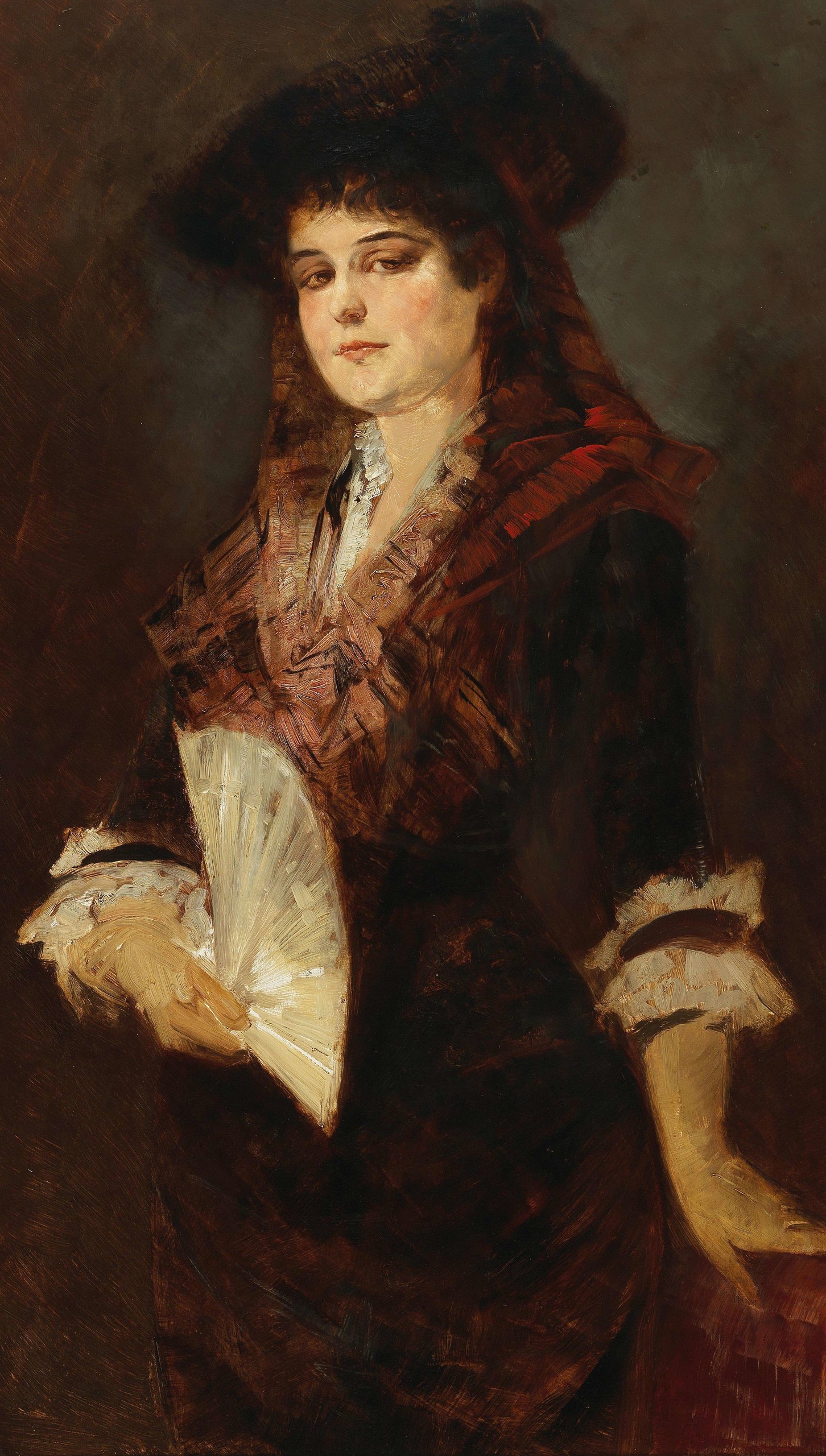 《一位拿着扇子的女士的肖像》（Portrait Of A Lady With A Fan）｜汉斯·马卡特 Hans Makart｜1885