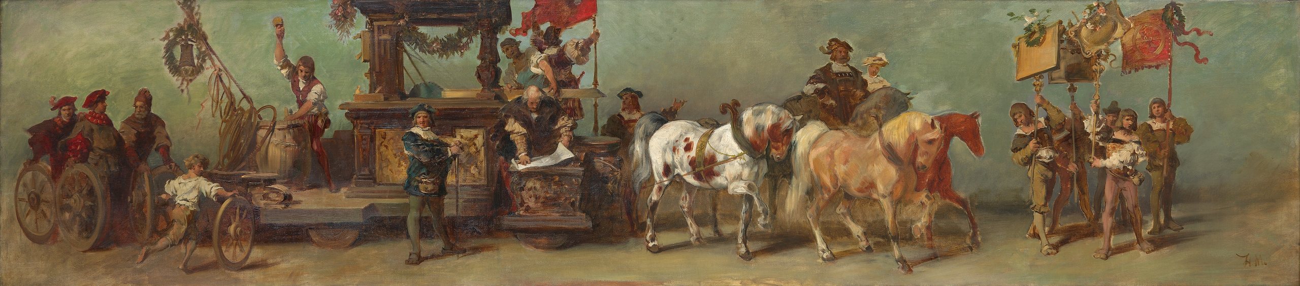 《1879 年选美比赛的设计 – 木匠、车工和装订师》（Design for the 1879 pageant - The carpenters, turners and binders）｜汉斯·马卡特 Hans Makart｜1879