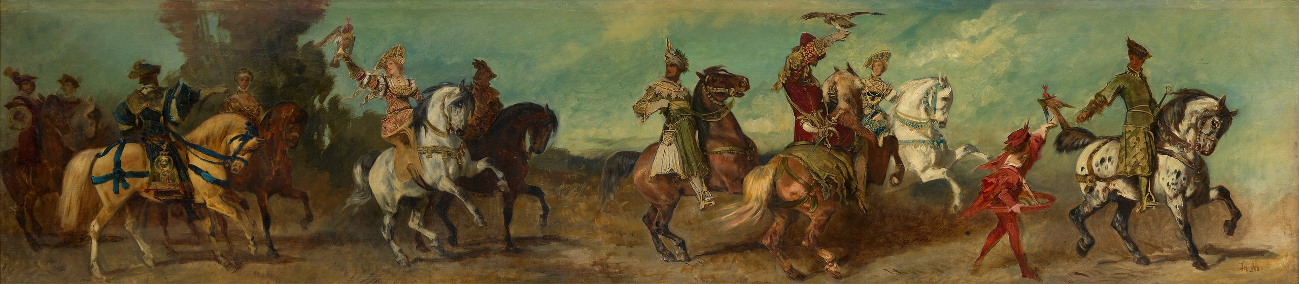 《1879 年选美比赛的设计 – 猎鹰》（Design for the 1879 pageant - The Falcon Hunt）｜汉斯·马卡特 Hans Makart｜1879