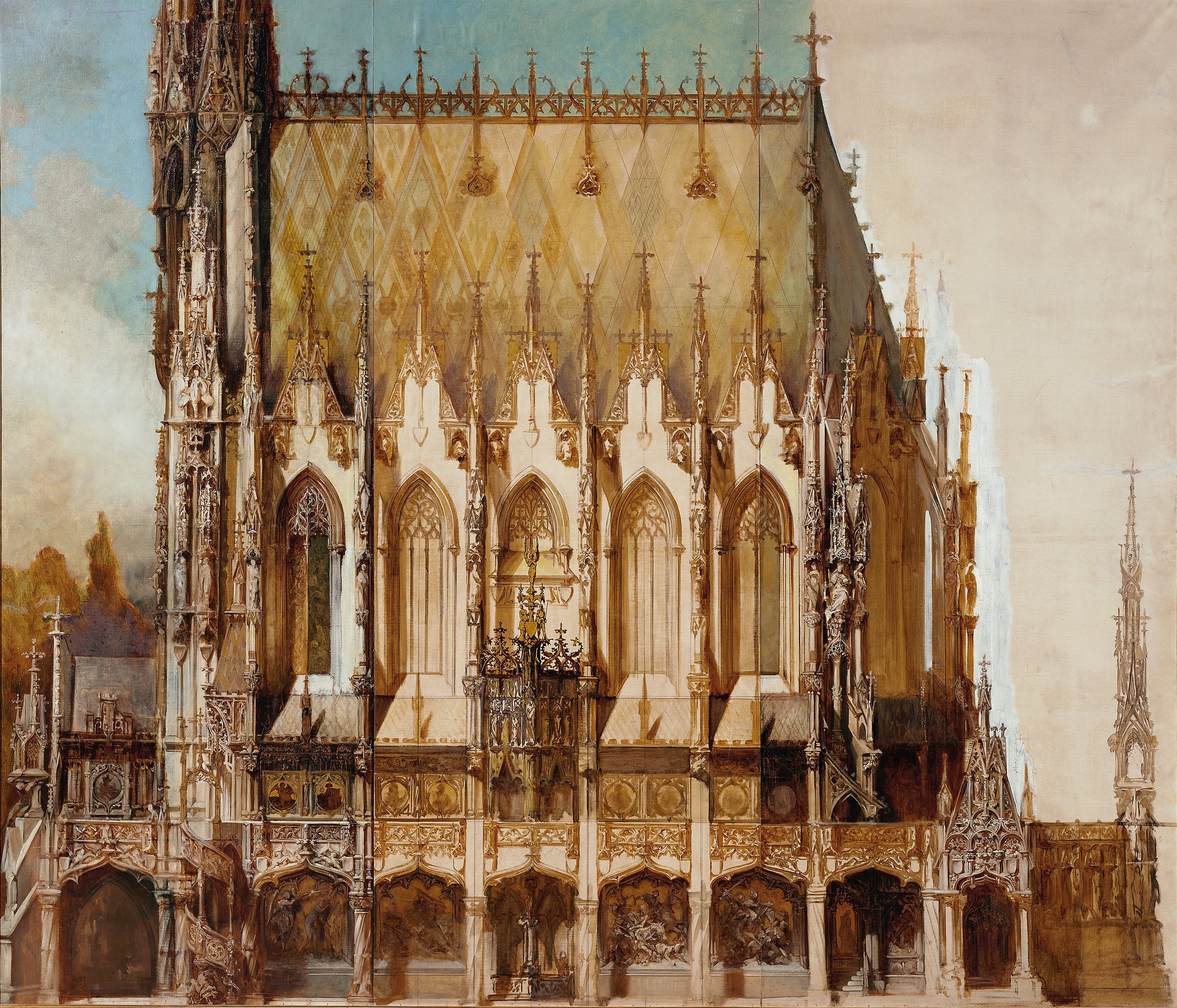 《圣迈克尔哥特式坟墓教堂，侧视图》（Gothic grave church of St. Michael, side view）｜汉斯·马卡特 Hans Makart｜1883