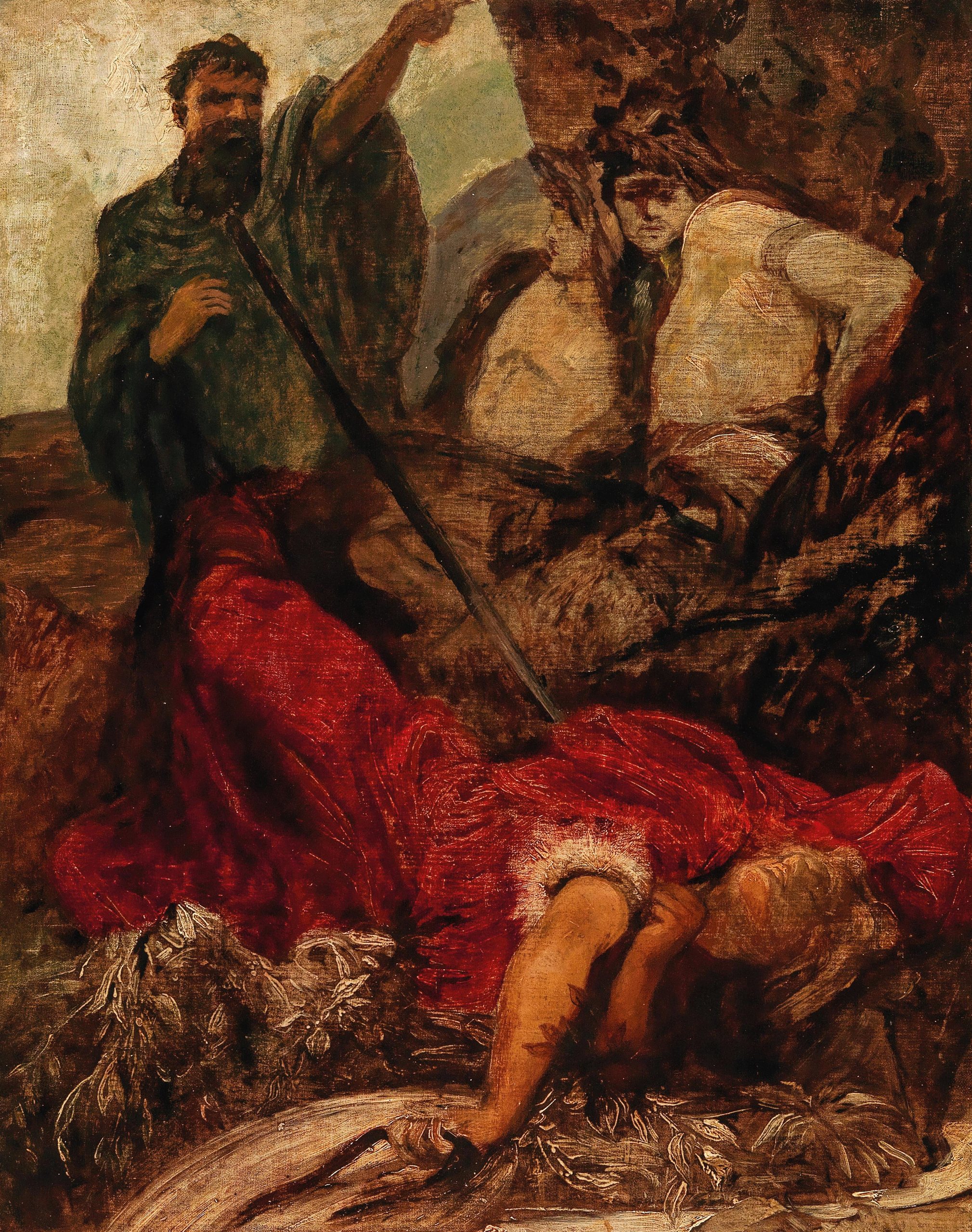 《齐格弗里德之死，巨人哈根将齐格弗里德扔进峡谷》（The Death of Siegfried, the Giant Hagen Throwing Siegfried into a Gorge）｜汉斯·马卡特 Hans Makart｜不明