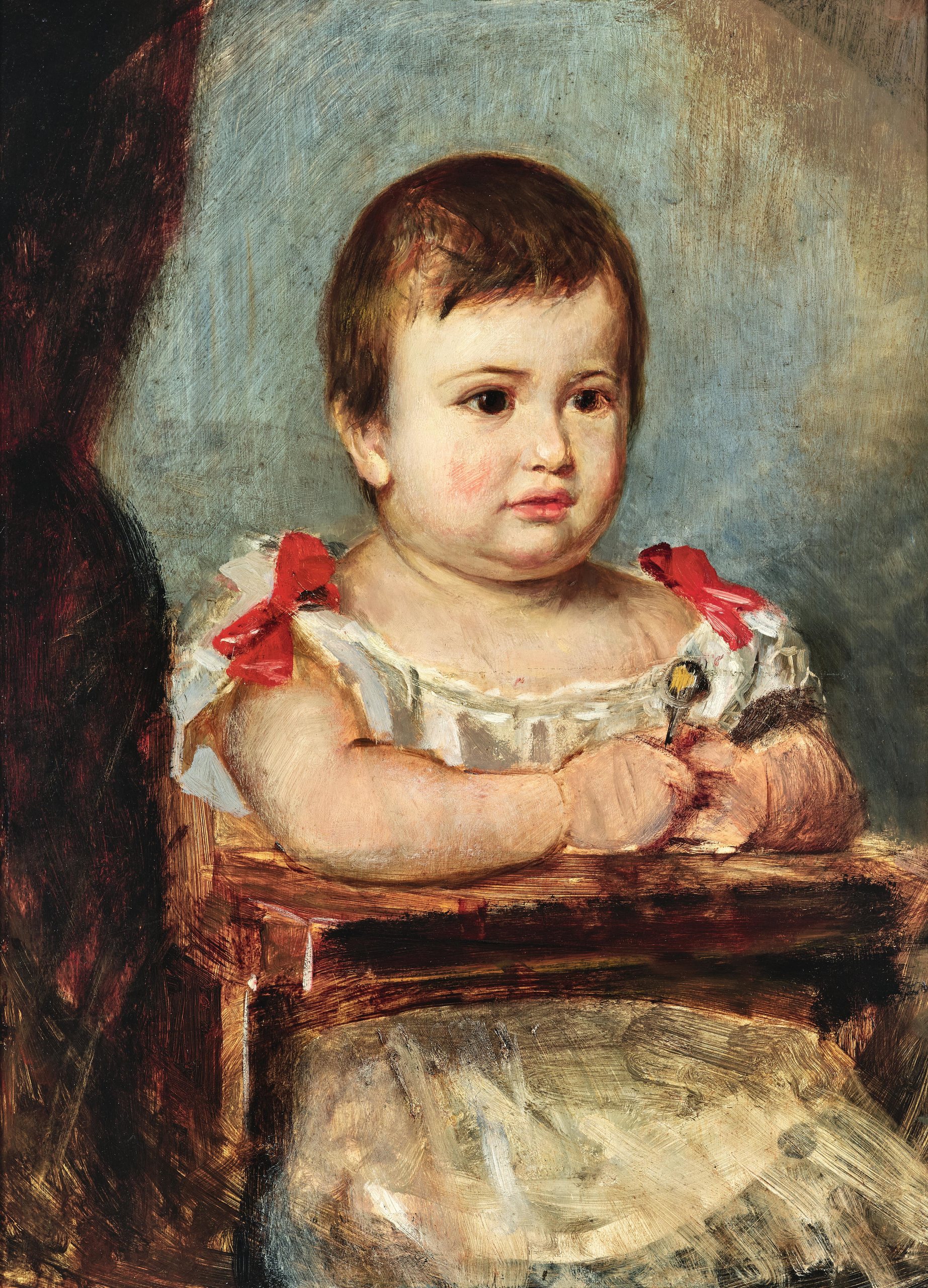 《伊尔斯·冯·利本（Ilse von Lieben，1873-1962）一岁半时的肖像，手持拨浪鼓》（Portrait Ilse von Lieben (1873–1962) at the Age of One and a Half, Holding a Rattle）｜汉斯·马卡特 Hans Makart｜不明