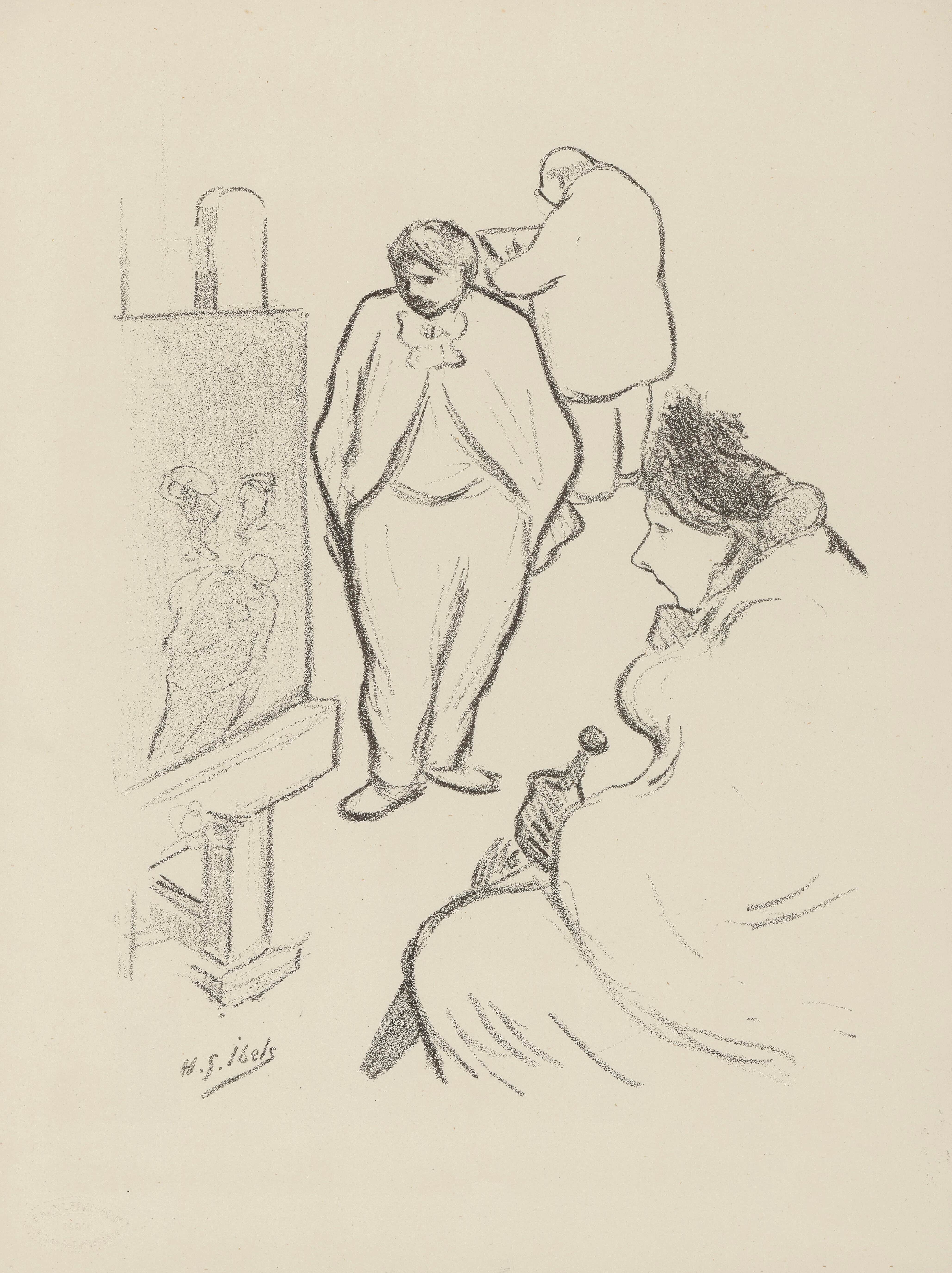 女人看着画架上的一幅画