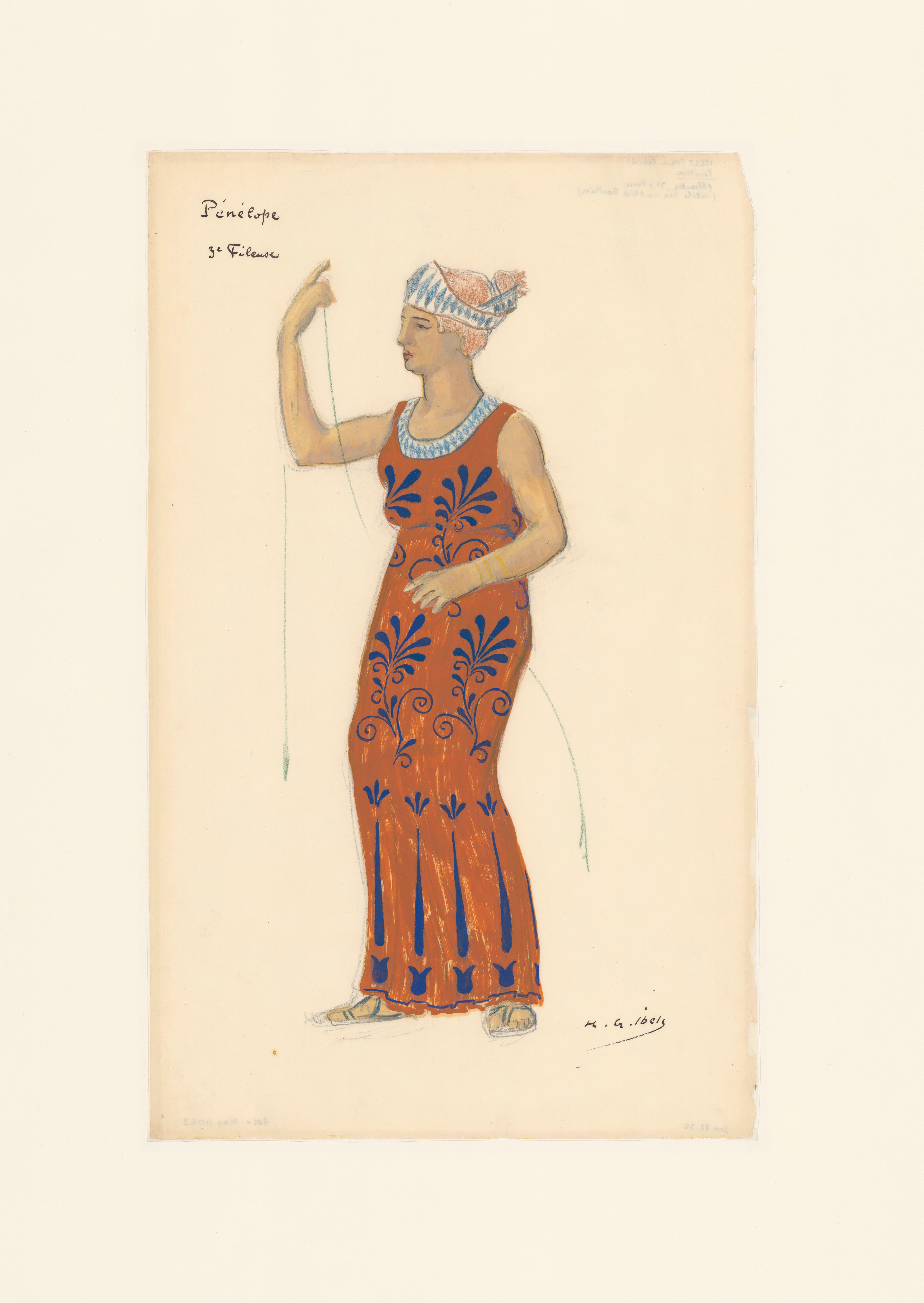 《Pénélope – 服装模特 – Alcandre，第三位旋转者（Cécile Rex 或 Alice Gauthier）》（Pénélope – costume model – Alcandre, third spinner (Cécile Rex or Alice Gauthier)）｜亨利-加布里埃尔·伊贝尔 Henri-Gabriel Ibels｜1923