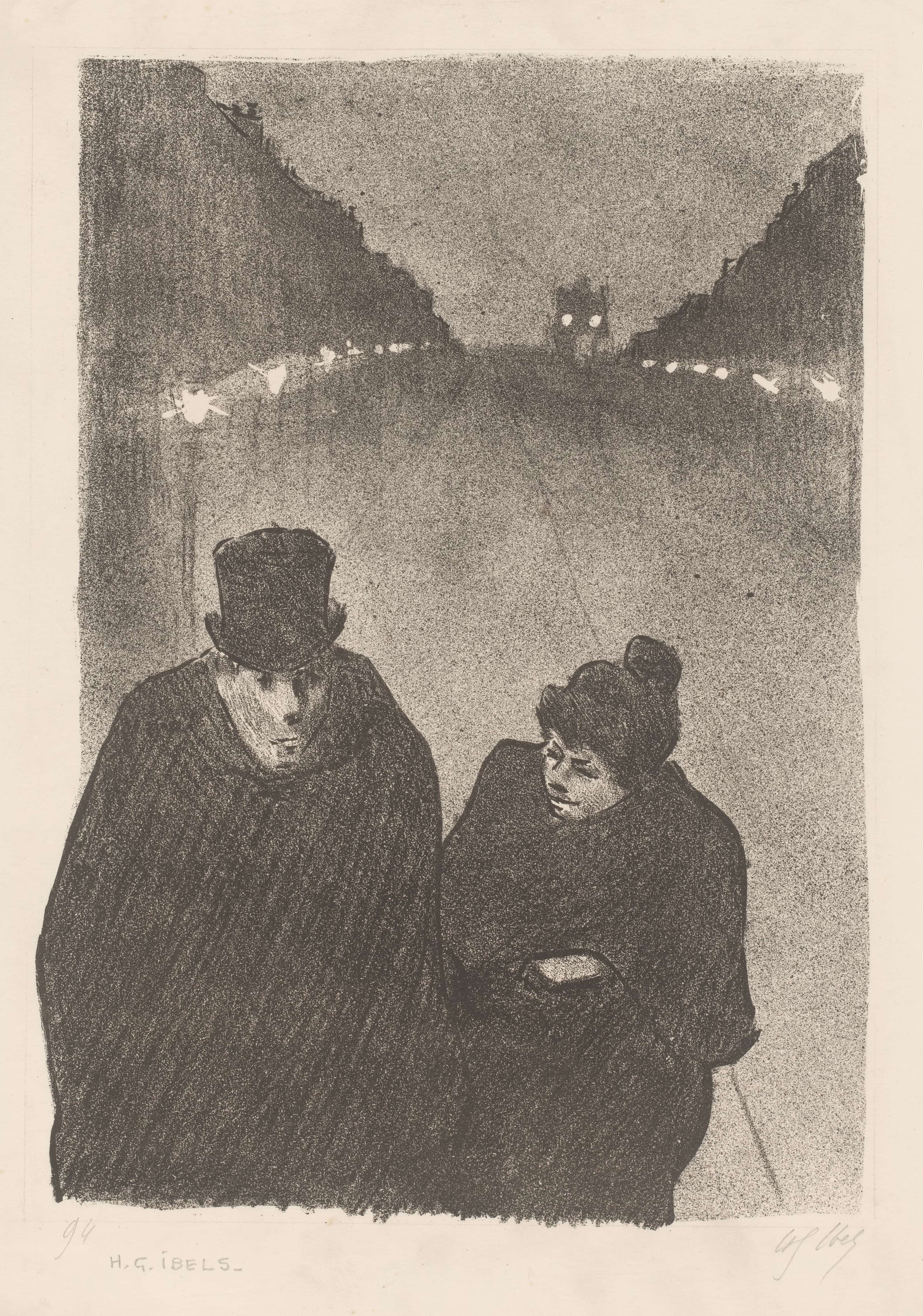 《晚上街上的男人和女人》（Man and woman on the street at night）｜亨利-加布里埃尔·伊贝尔 Henri-Gabriel Ibels｜不明