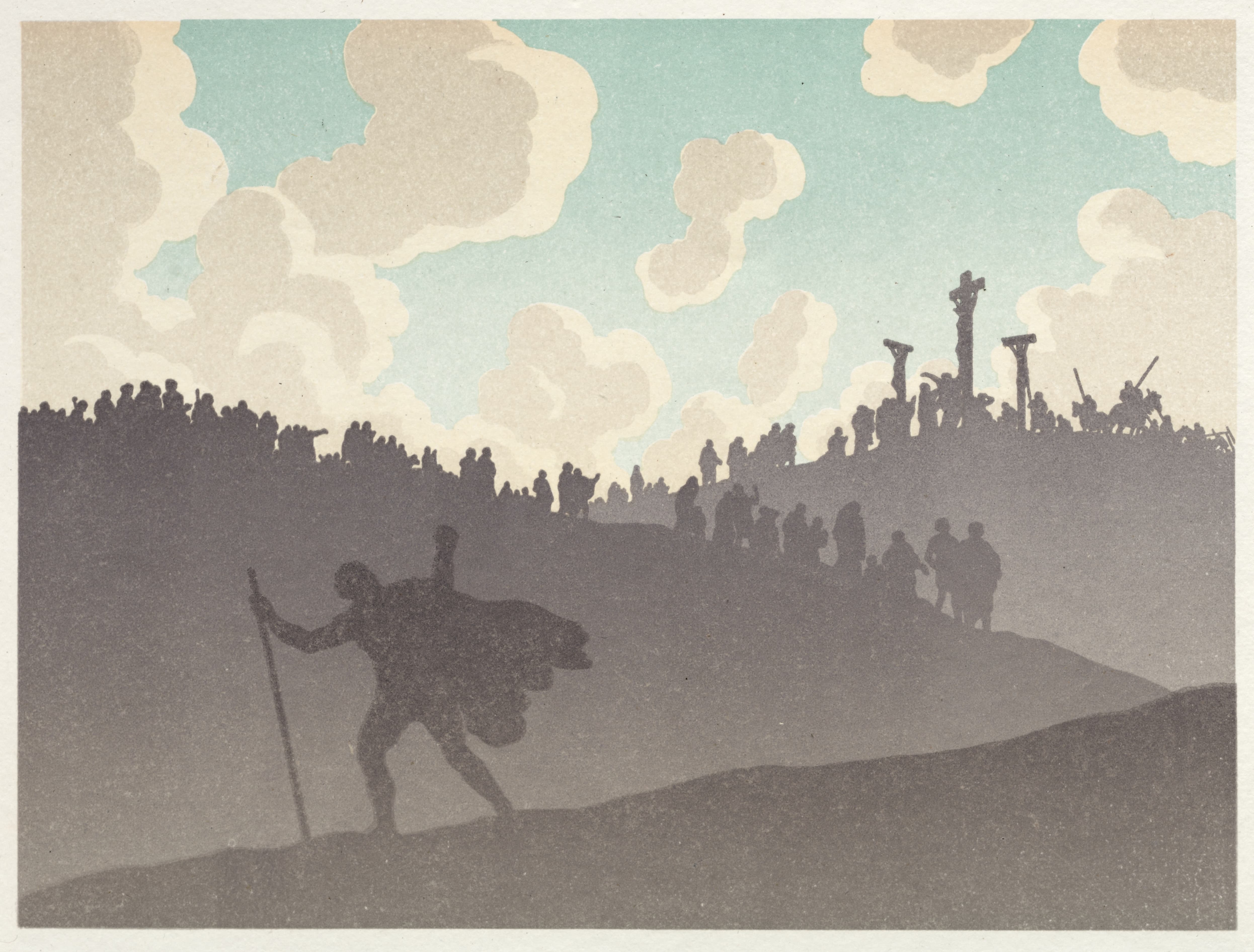 《流浪的犹太人；沙漠；受难》（The Wandering Jew; The Desert; The Crucifixion）｜亨利·里维埃 Henri Rivière｜1896