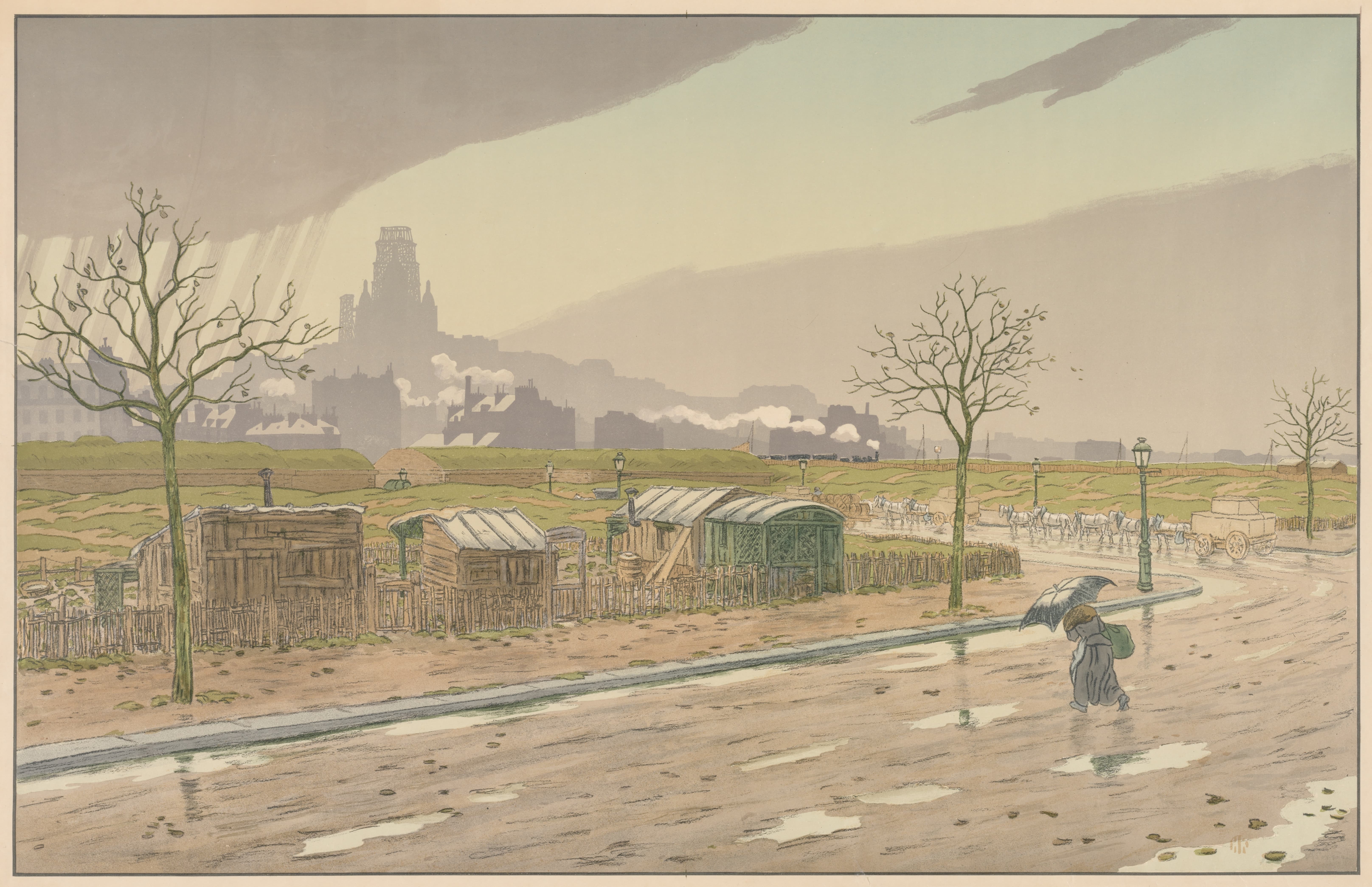 《巴黎风景；防御工事》（Parisian Landscapes; The Fortifications）｜亨利·里维埃 Henri Rivière｜1900