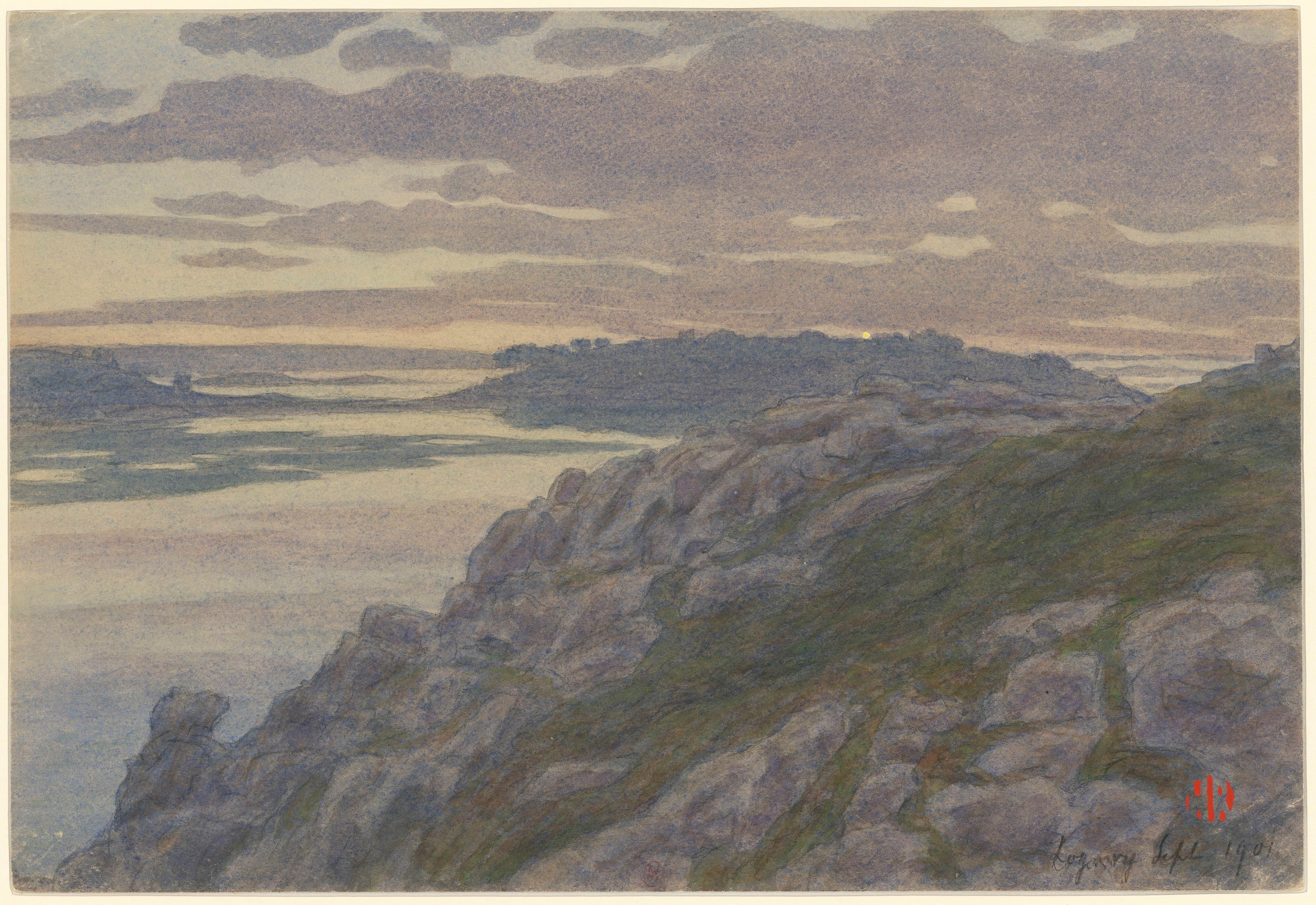 《洛吉维兰迪里斯的黄昏》（Dusk at Landiris, Loguivy）｜亨利·里维埃 Henri Rivière｜1901