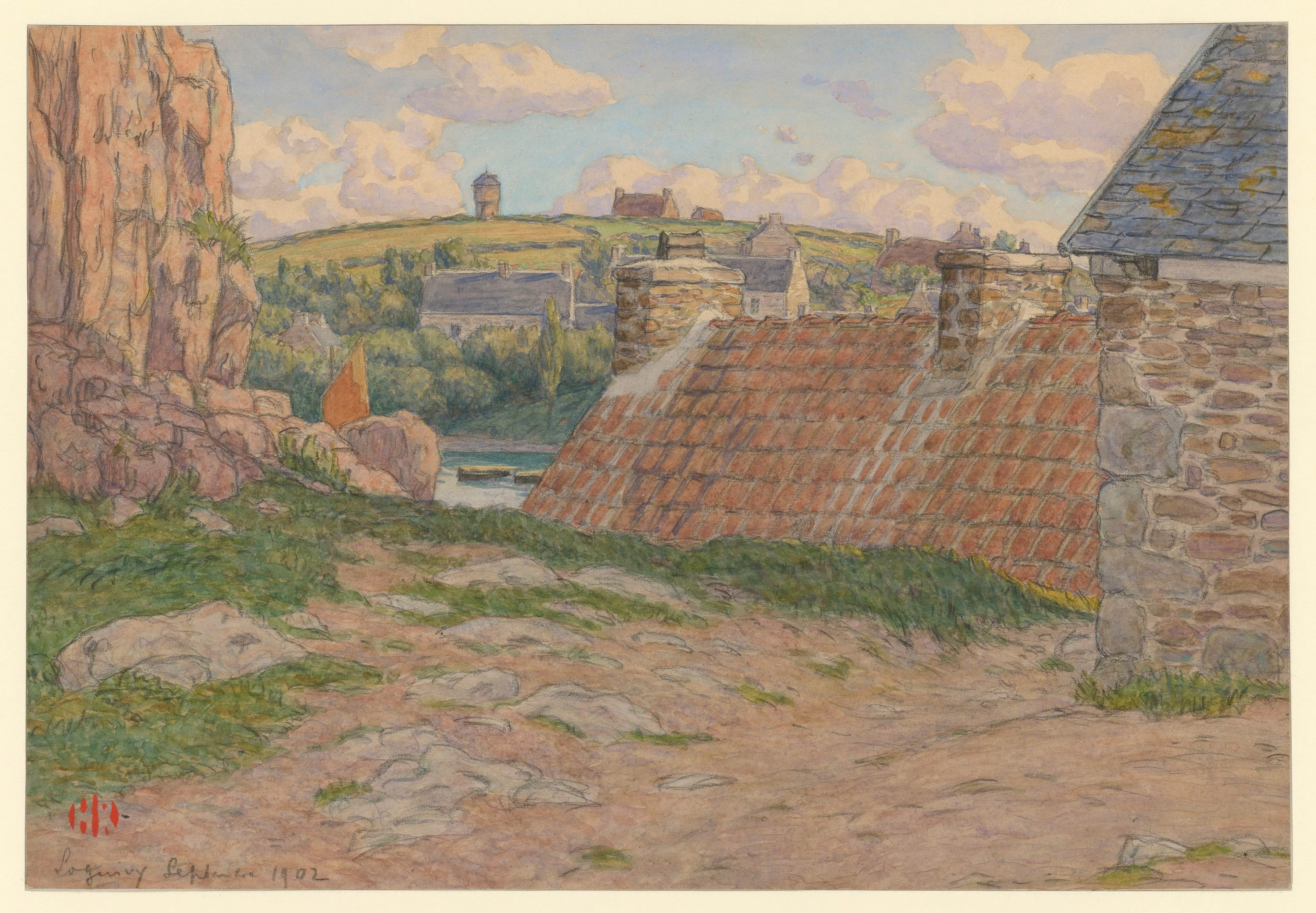《洛吉维港口的房屋》（Houses at the port, Loguivy）｜亨利·里维埃 Henri Rivière｜1902