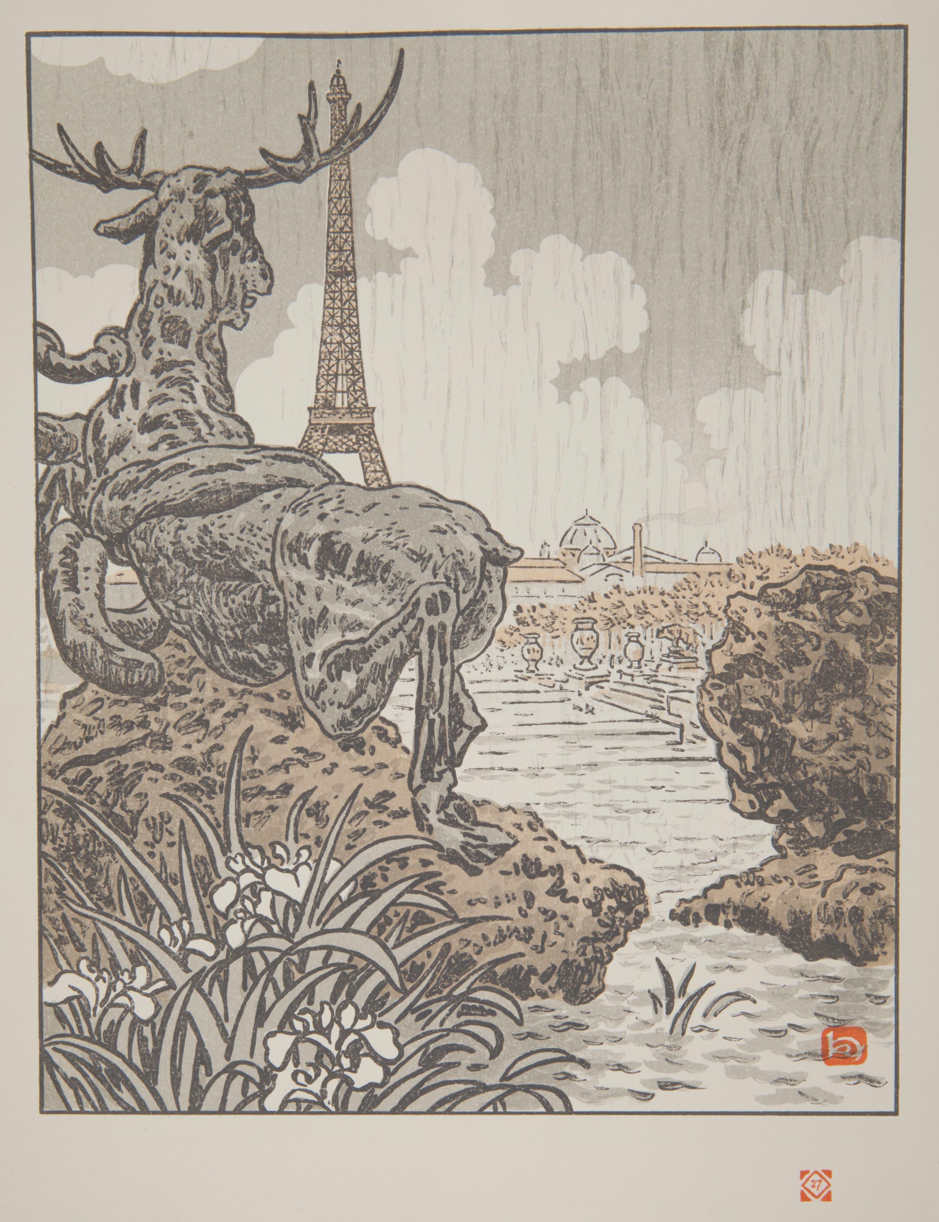 《Derriere l’elan de Fremiet (特罗卡德罗)》（Derriere l’elan de Fremiet (Trocadero)）｜亨利·里维埃 Henri Rivière｜1902