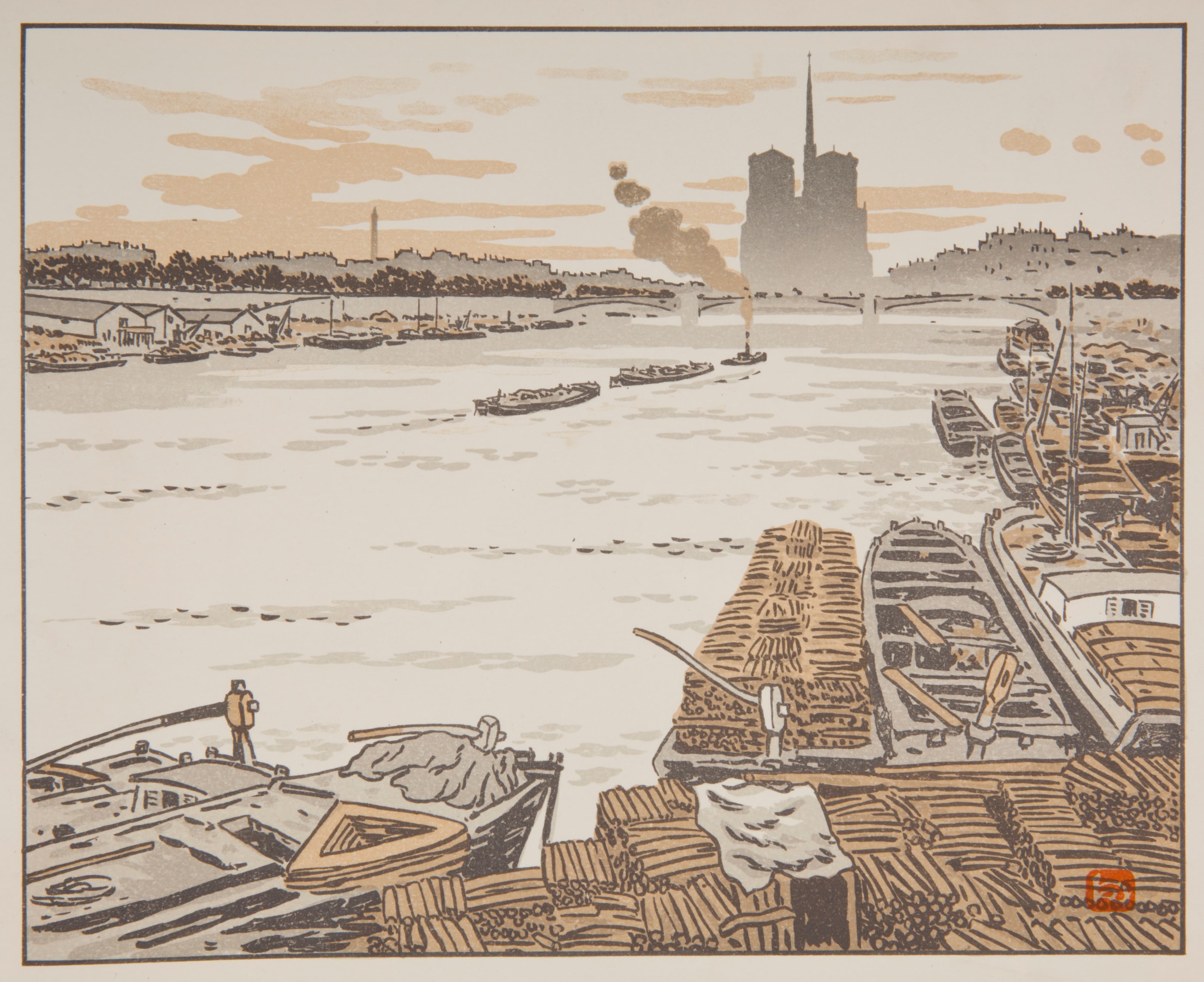 《从奥斯特利茨桥》（From the Austerlitz Bridge）｜亨利·里维埃 Henri Rivière｜1902