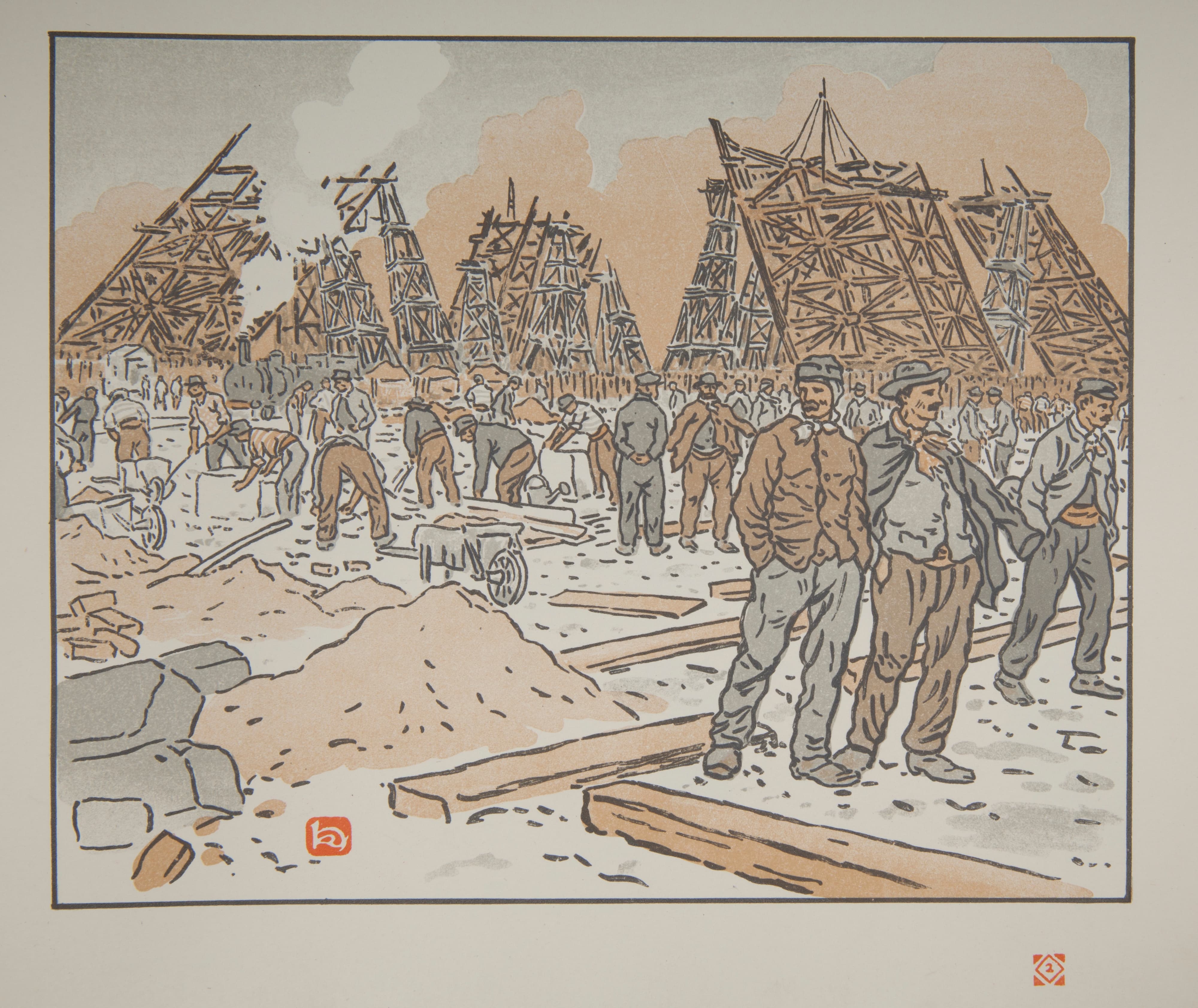 《埃菲尔铁塔工地》（The Eiffel Tower Construction Site）｜亨利·里维埃 Henri Rivière｜1902