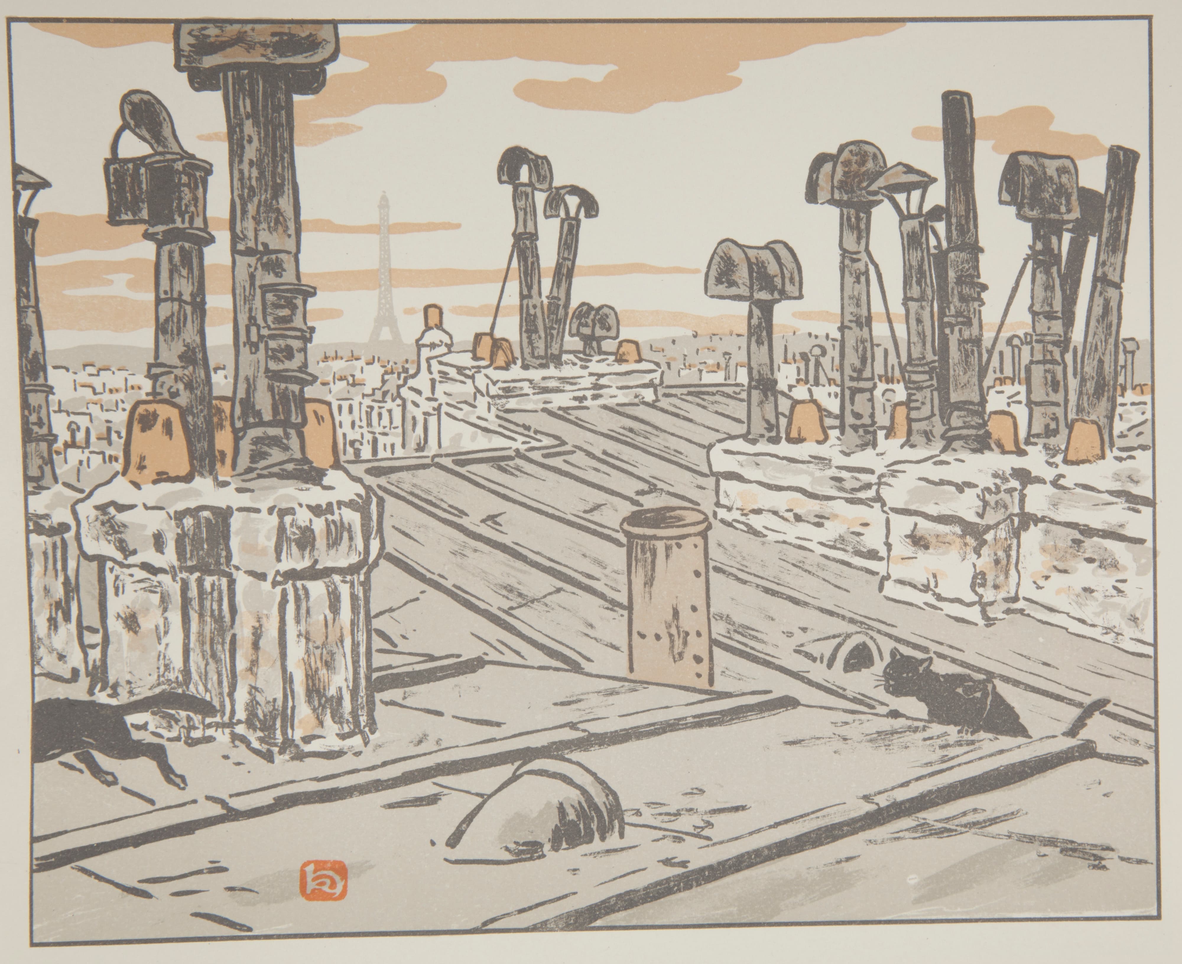《在屋顶上》（On the roofs）｜亨利·里维埃 Henri Rivière｜1902