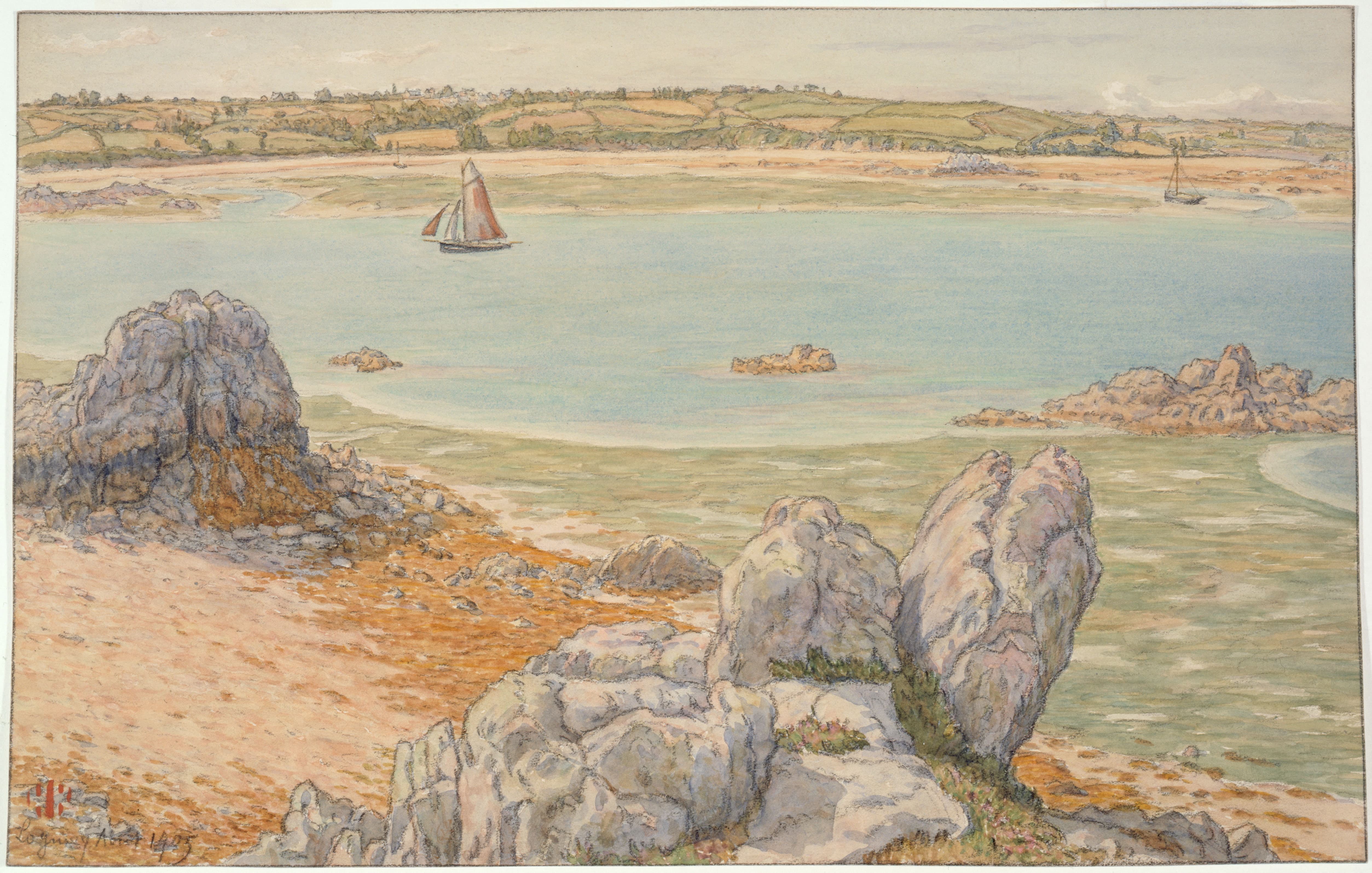 《特里厄河口。低潮。洛吉维》（Mouth of the Trieux. Low tide. Loguivy）｜亨利·里维埃 Henri Rivière｜1905