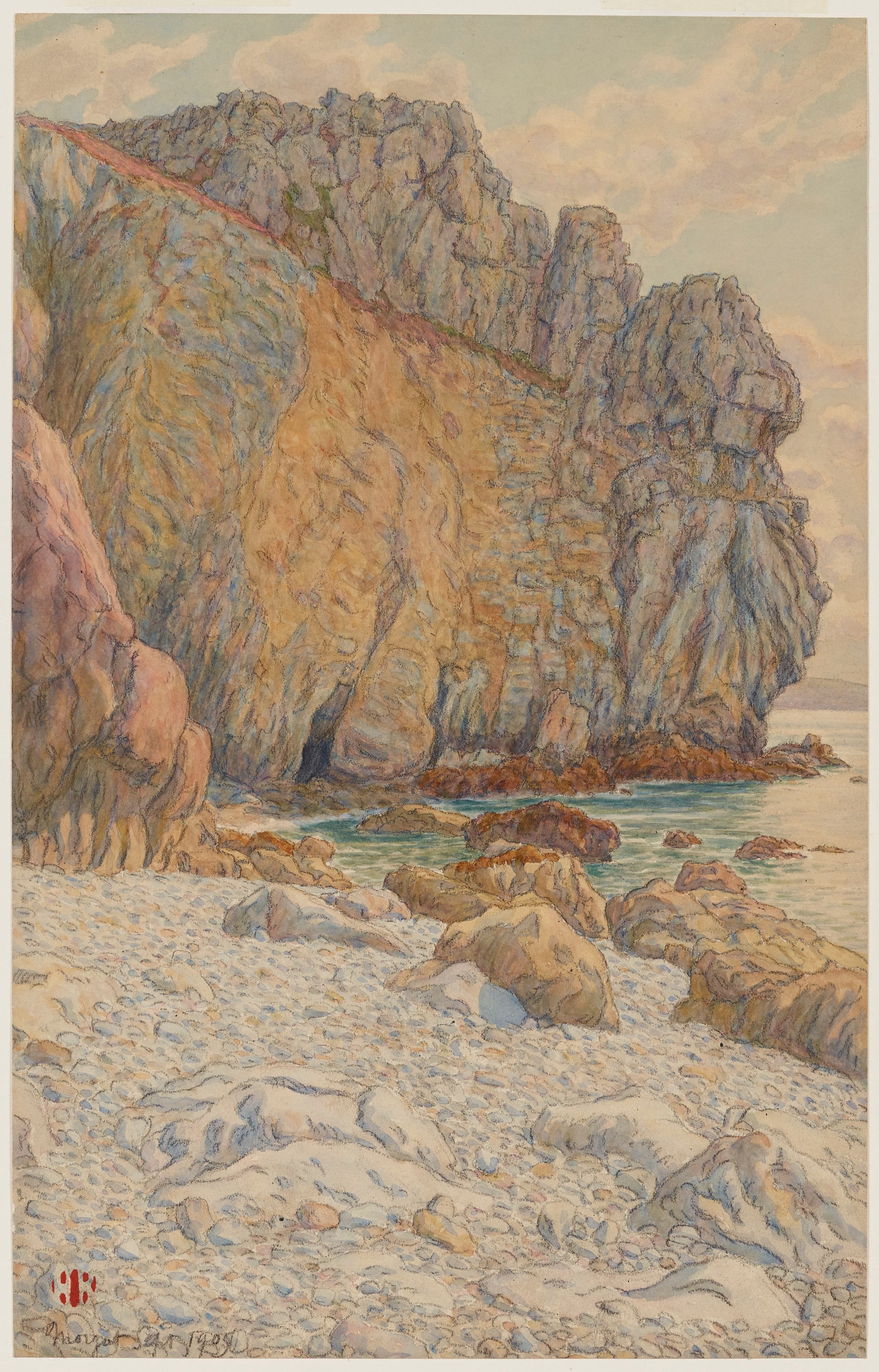 《豪尔港的悬崖。莫加特》（Cliffs of Port Haor. Morgat）｜亨利·里维埃 Henri Rivière｜1905