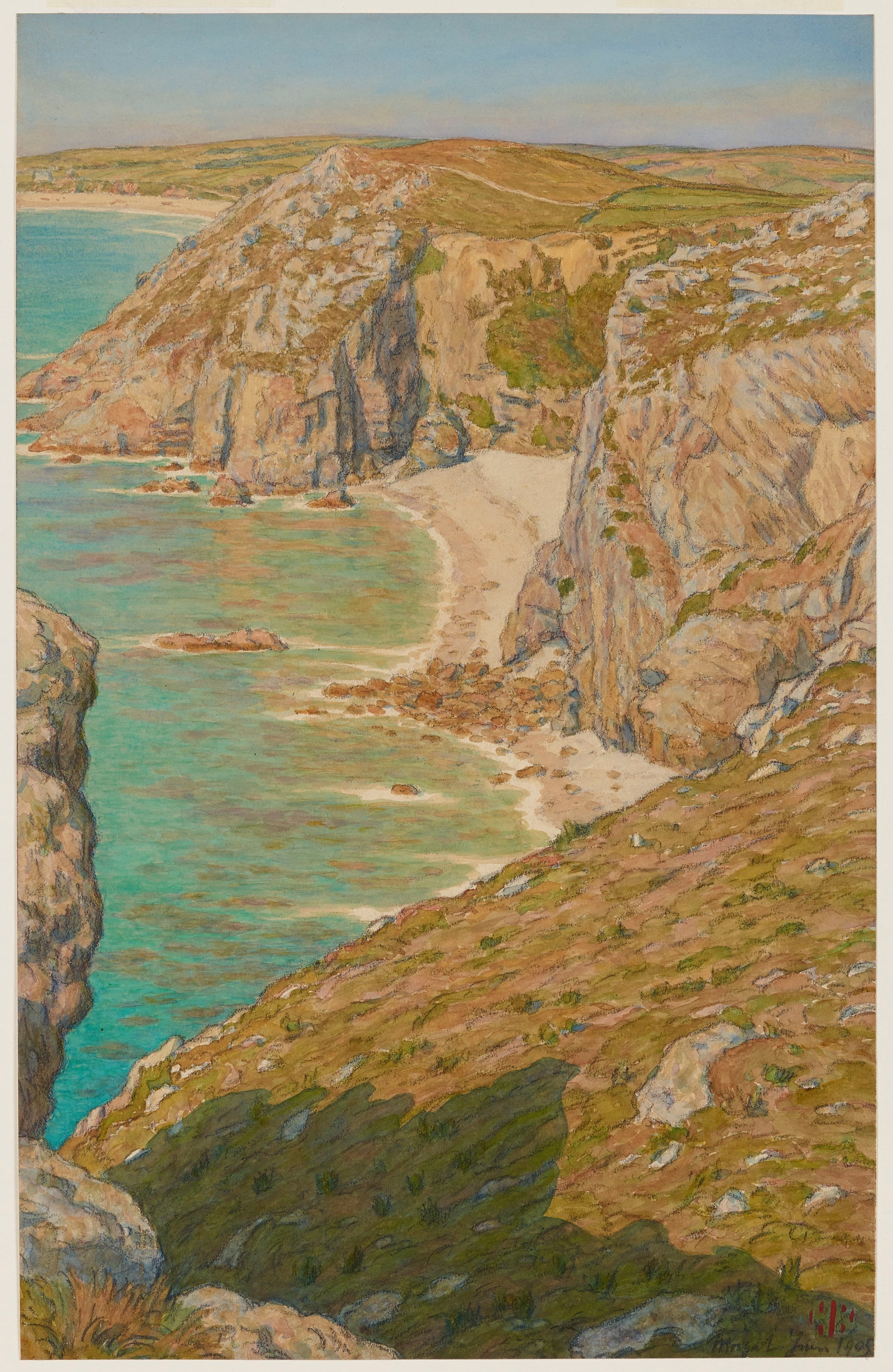 《豪尔港的悬崖。莫加特》（Cliffs of Port Haor. Morgat）｜亨利·里维埃 Henri Rivière｜1905