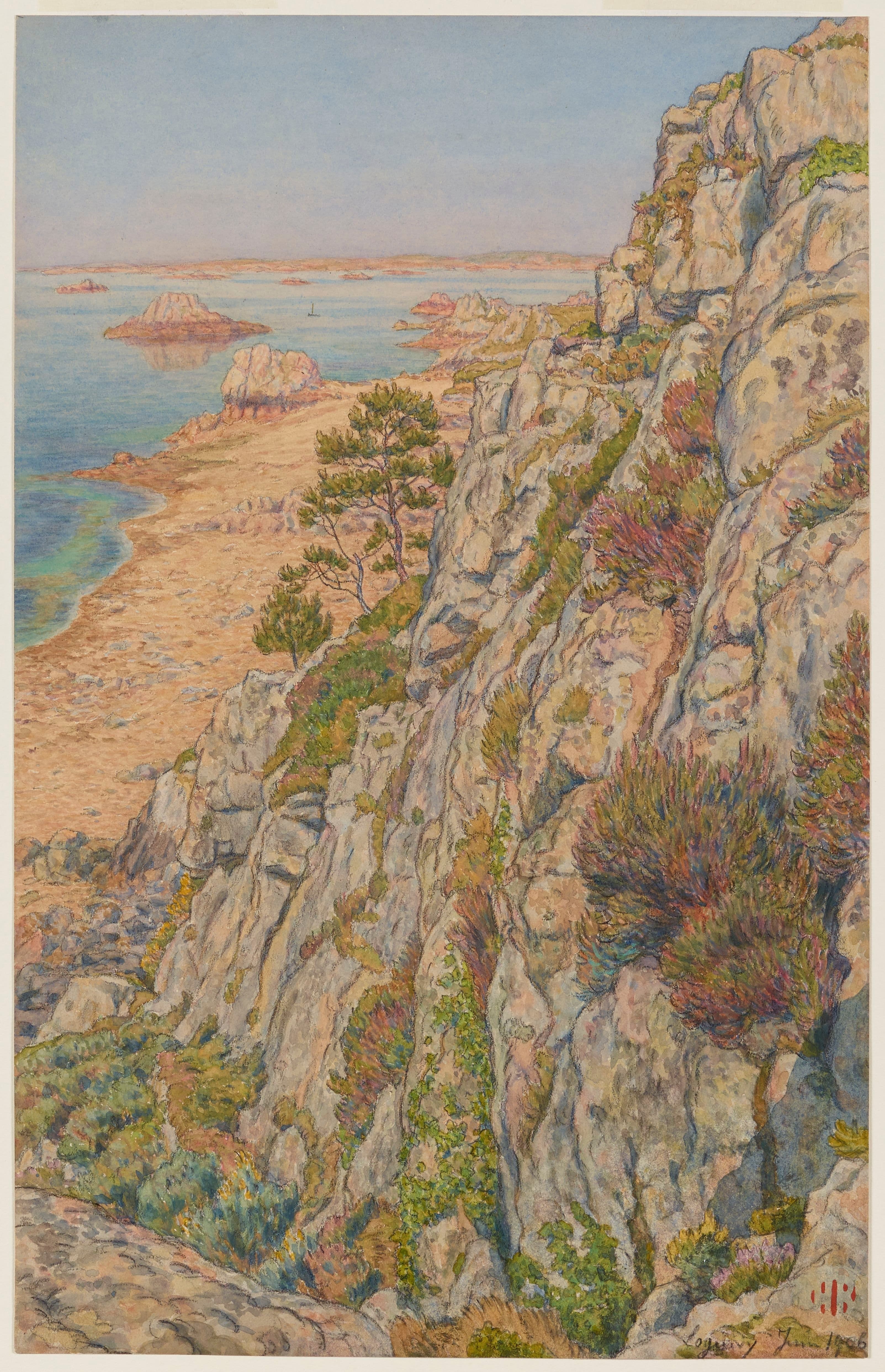 《Roc Neveu – 鸟的悬崖。洛吉维》（Roc Neveu – The bird’s cliff. Loguivy）｜亨利·里维埃 Henri Rivière｜1906