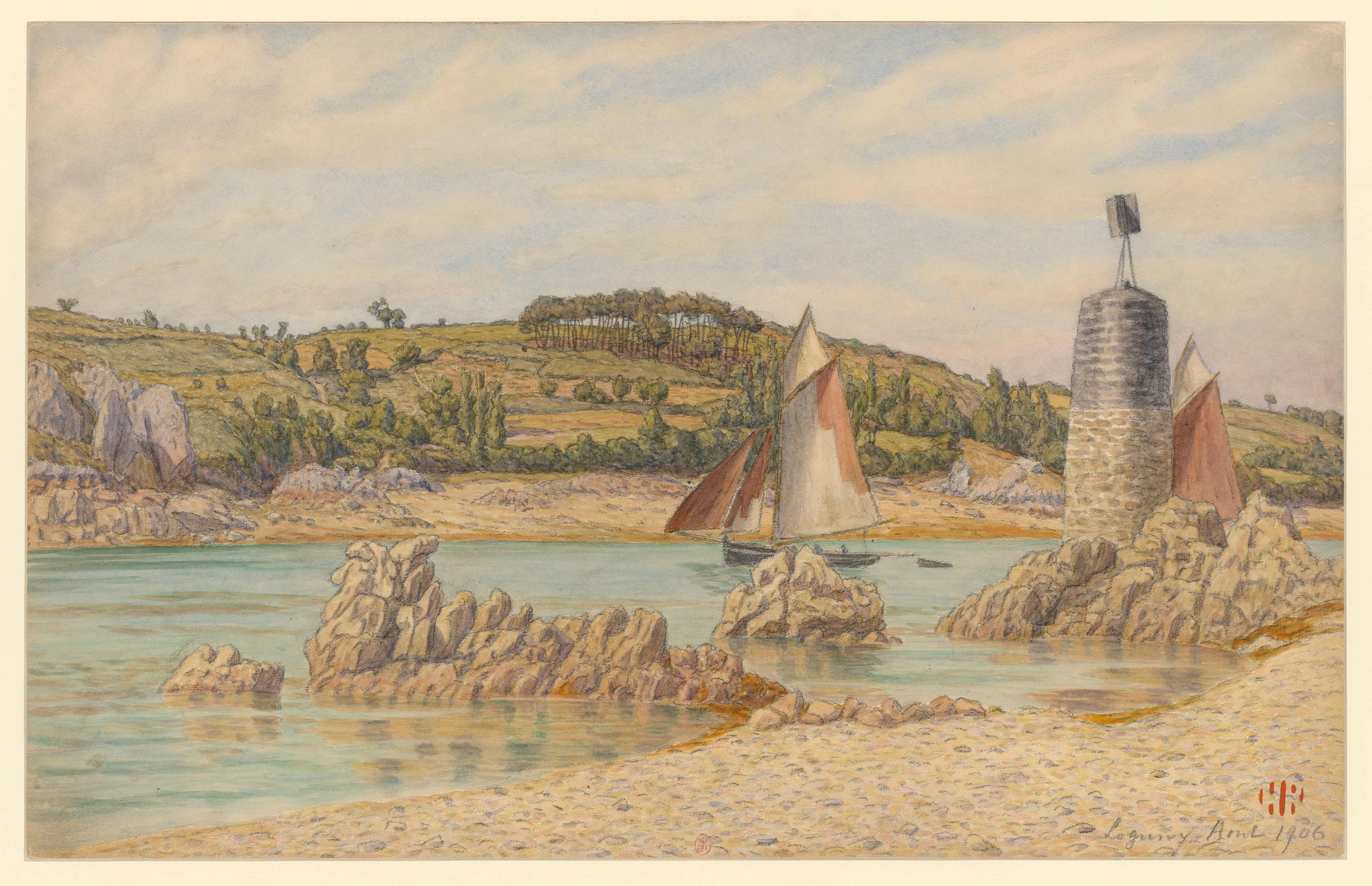 《洛吉维（Holeneyères 灯塔）》（Loguivy (the Holeneyères beacon)）｜亨利·里维埃 Henri Rivière｜1906