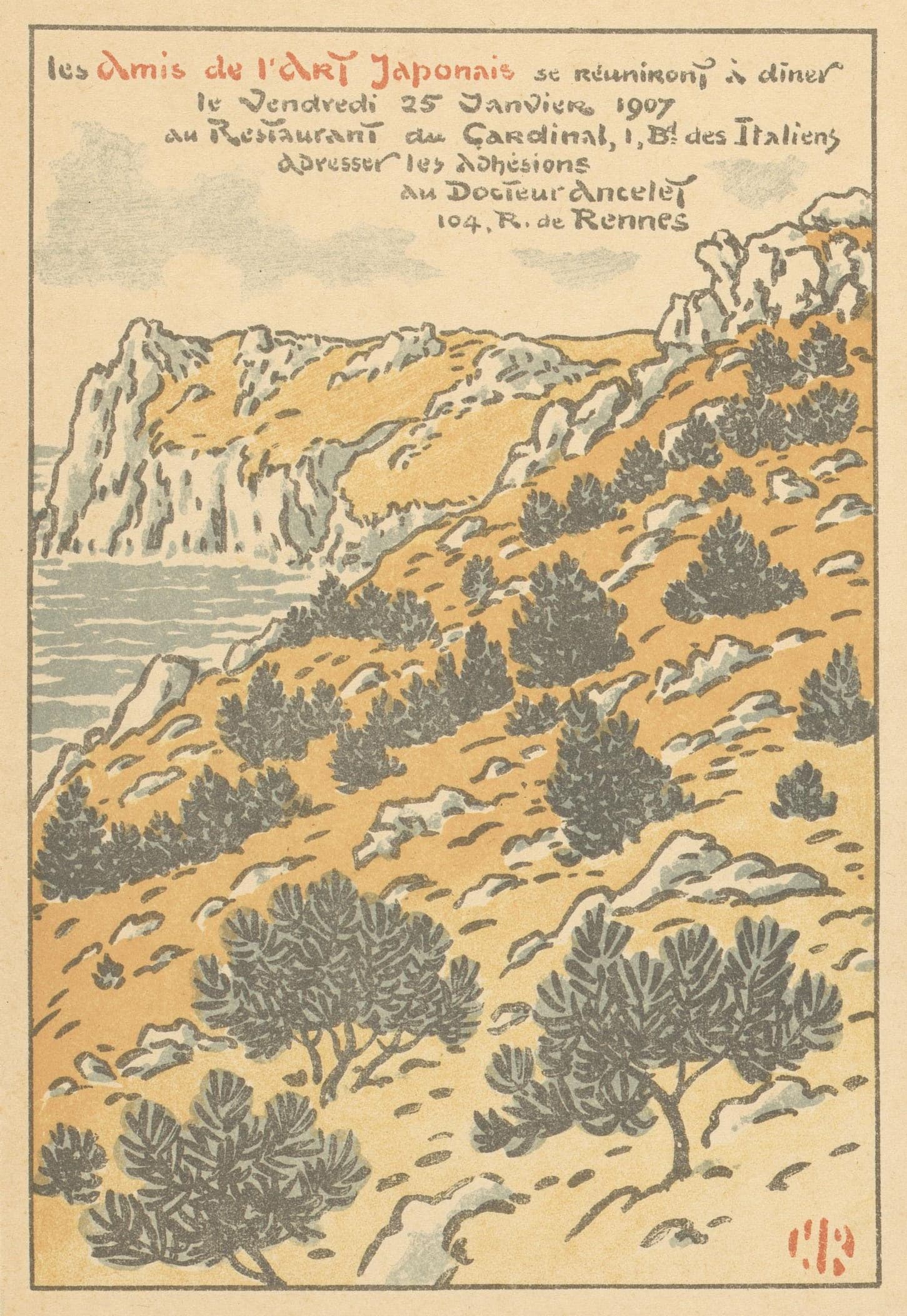 《1907 年 1 月 25 日，受邀参加 Les Amis de l’Art Japonais 晚宴》（Invitation to a dinner of Les Amis de l'Art Japonais, January 25, 1907）｜亨利·里维埃 Henri Rivière｜1907–1901