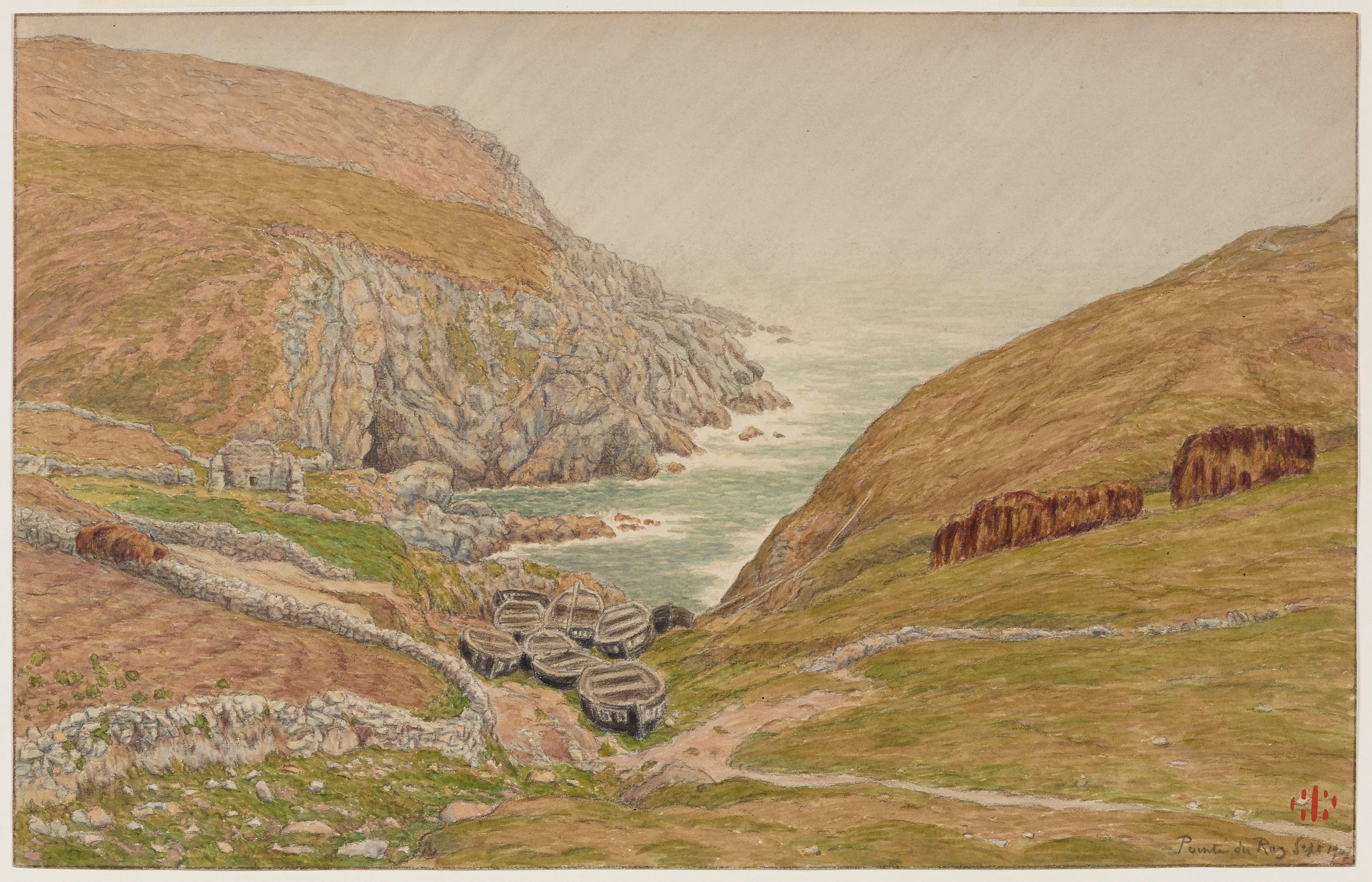《Pointe du Raz 附近的小海湾》（Small cove near Pointe du Raz）｜亨利·里维埃 Henri Rivière｜1907